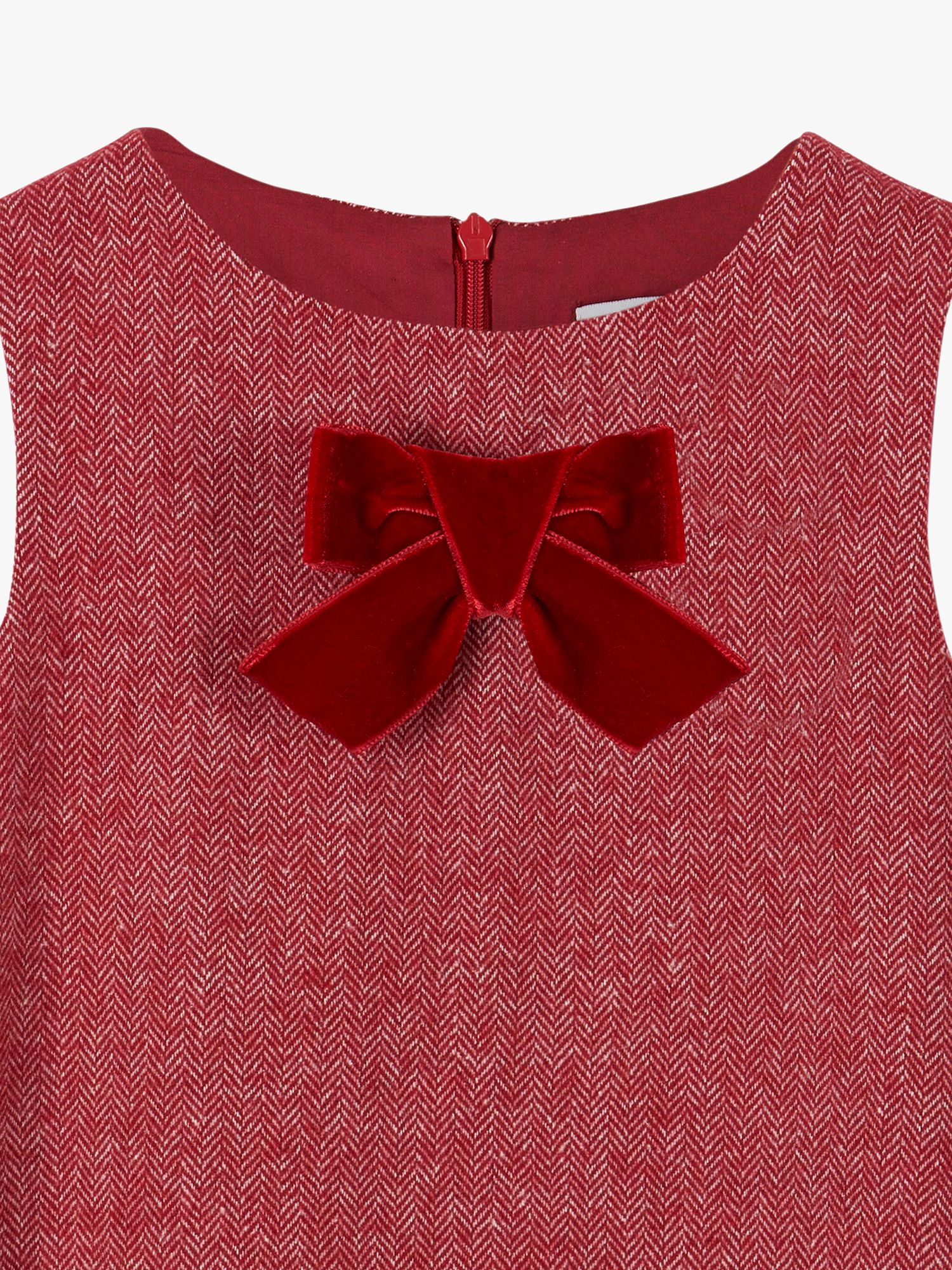 Trotters Kids' Georgina Herringbone Pinafore Bow Dress, Red, 4 years