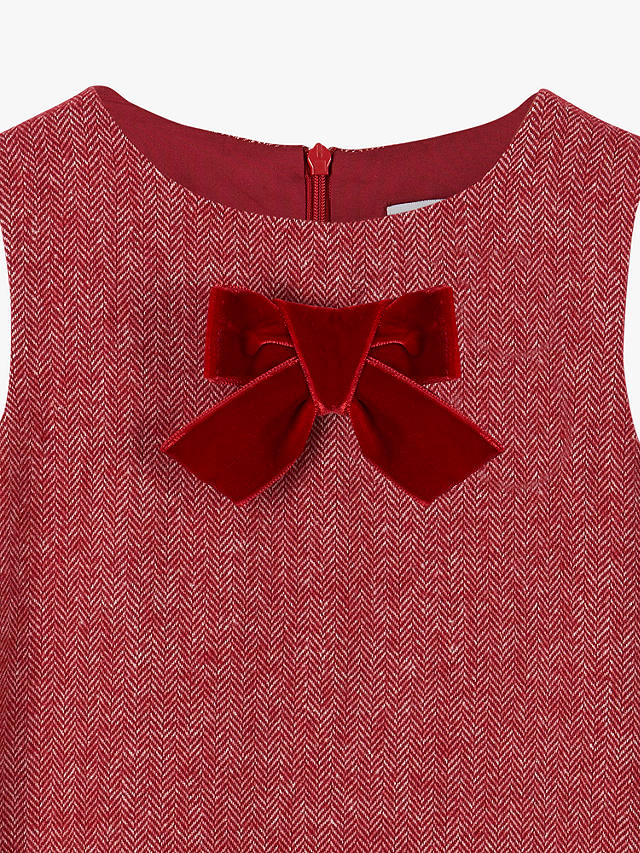 Trotters Kids' Georgina Herringbone Pinafore Bow Dress, Red