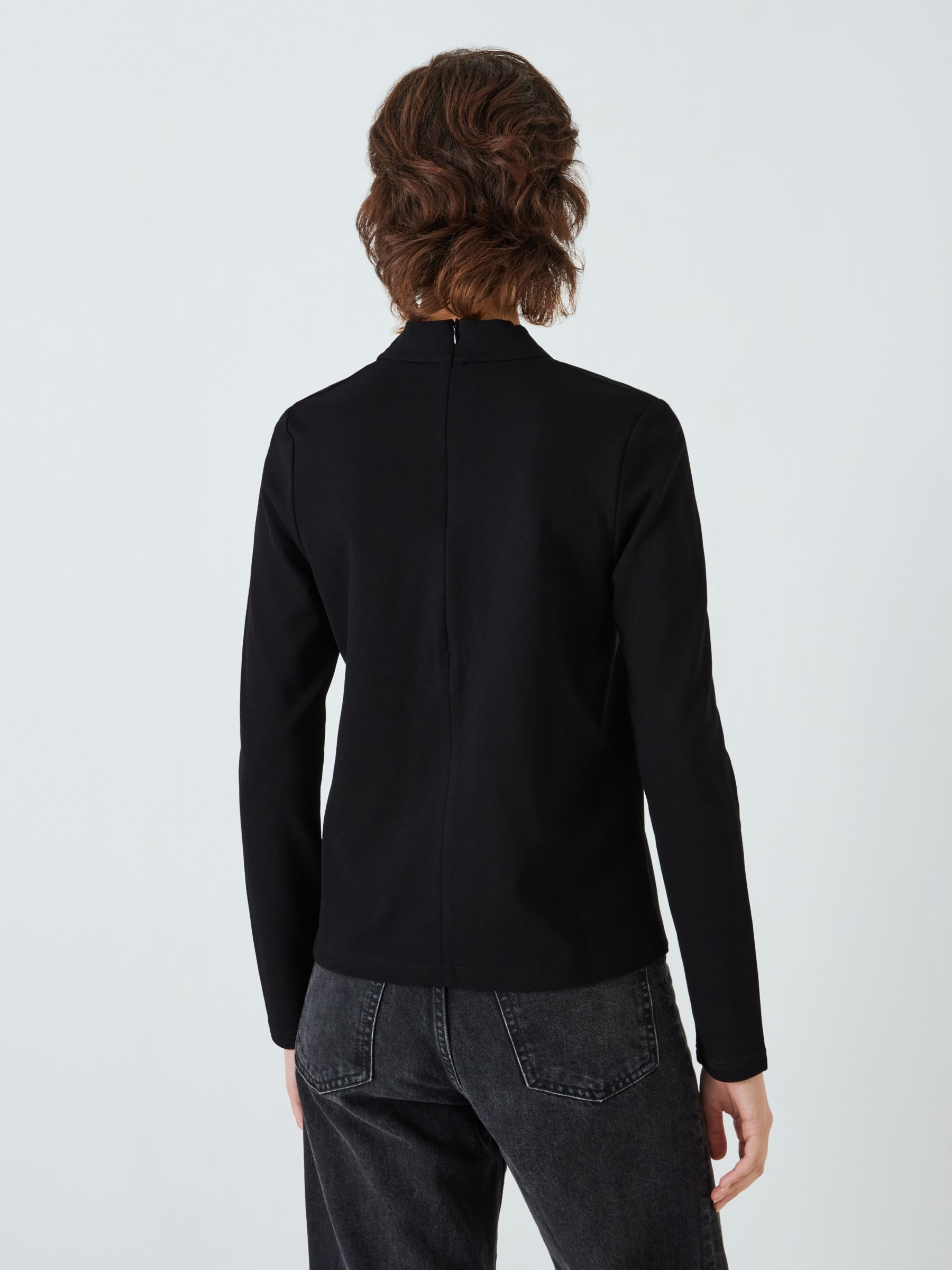 John Lewis Long Sleeve Twist Neck Top, Black at John Lewis & Partners