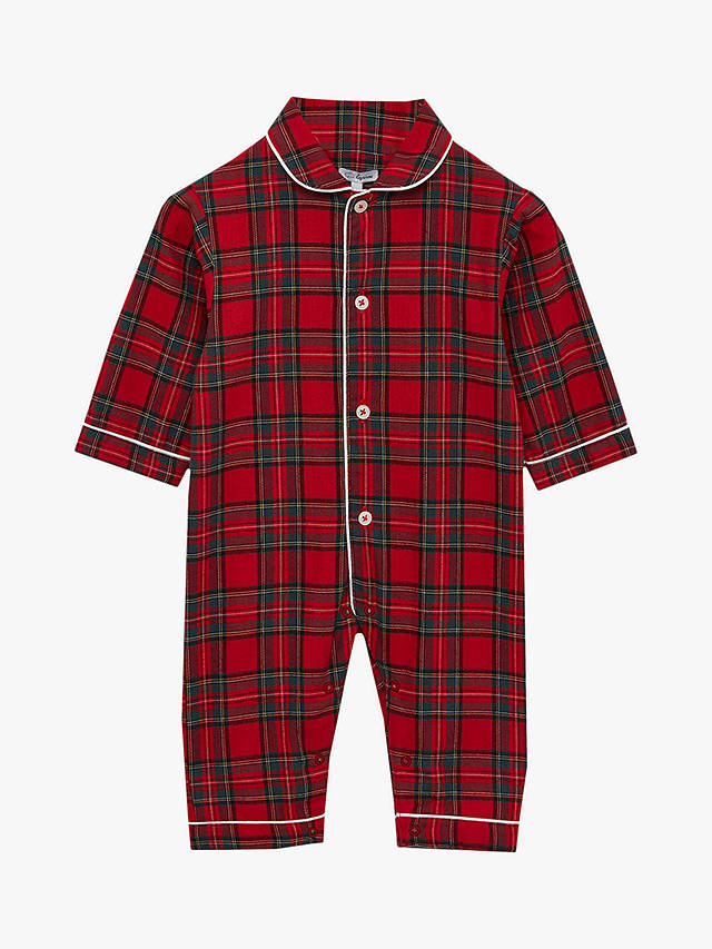 Trotters Baby Cosy Brushed Cotton Tartan Sleepsuit, Red/Multi