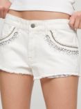 Superdry Diamante Embellished Denim Shorts, Vintage White