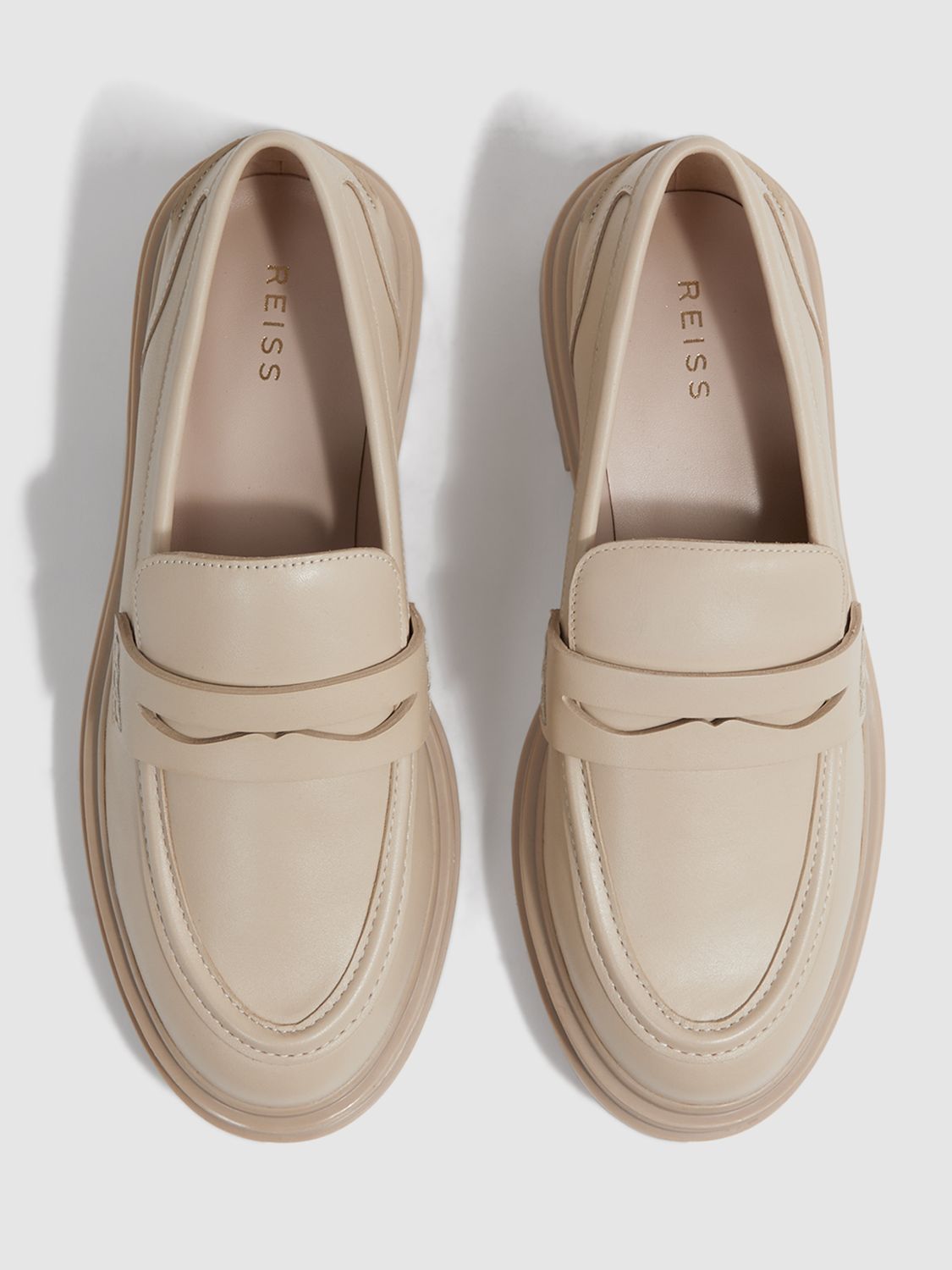 Reiss Adele Leather Chunky Cleated Loafers, Ecru at John Lewis & Partners