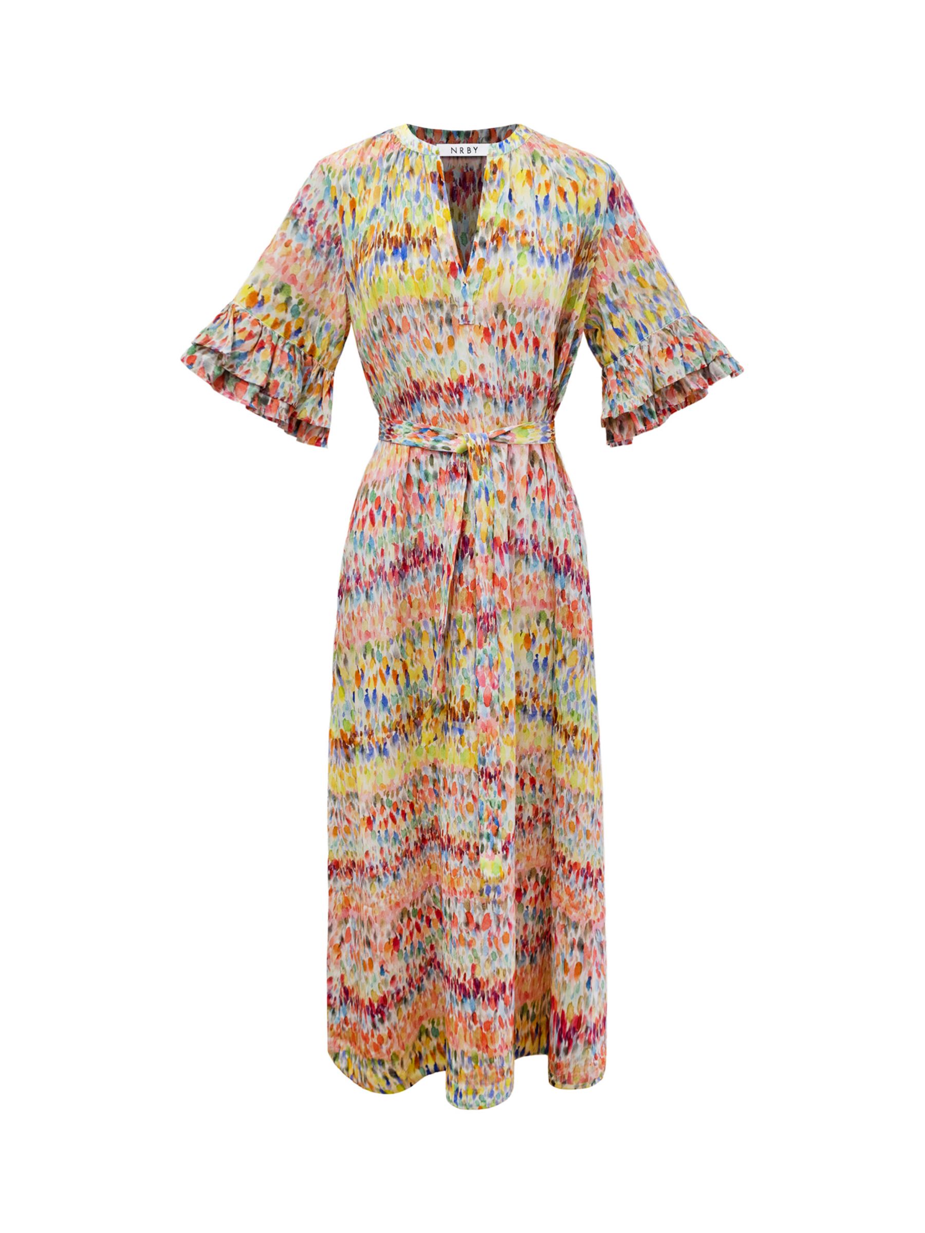 NRBY Zana Ruffle Sleeve Silk Dress, Multi