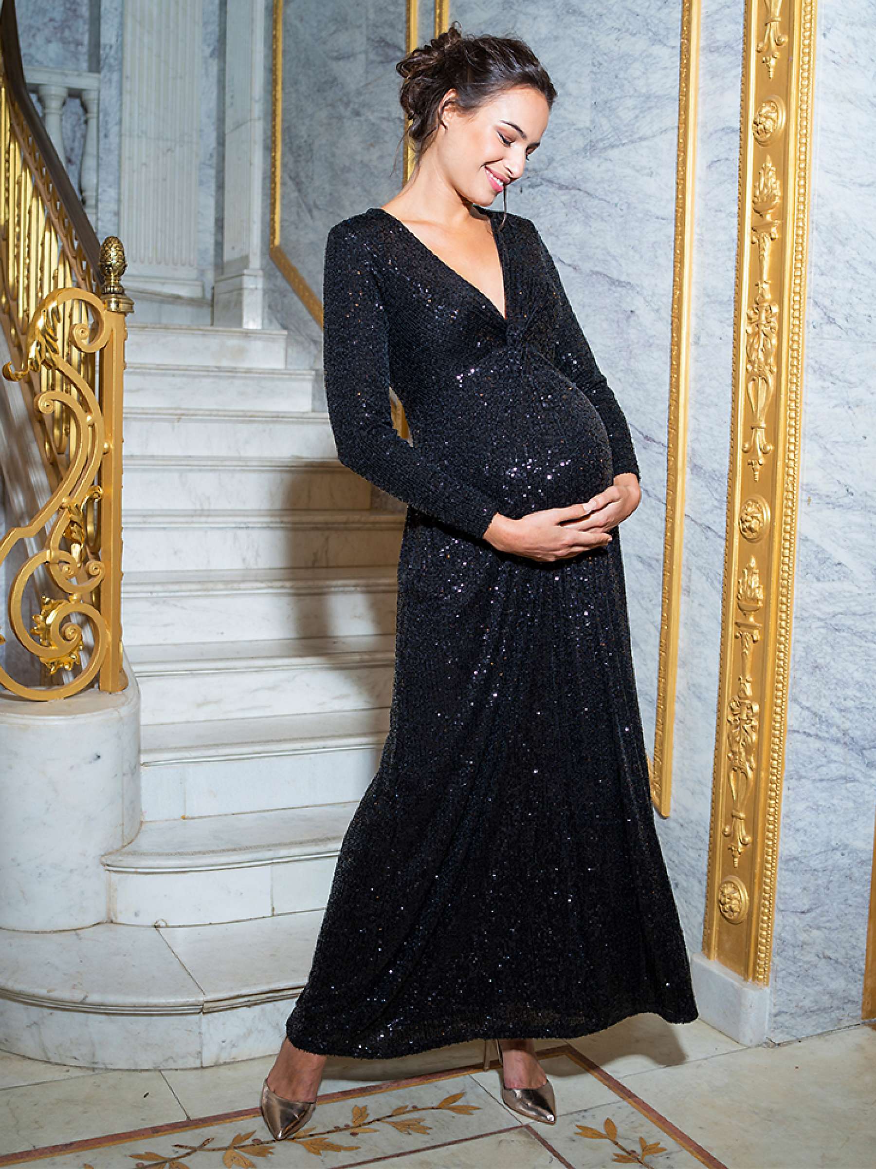 Buy Seraphine Maternity Casia Sequin Maxi Dress, Black Online at johnlewis.com