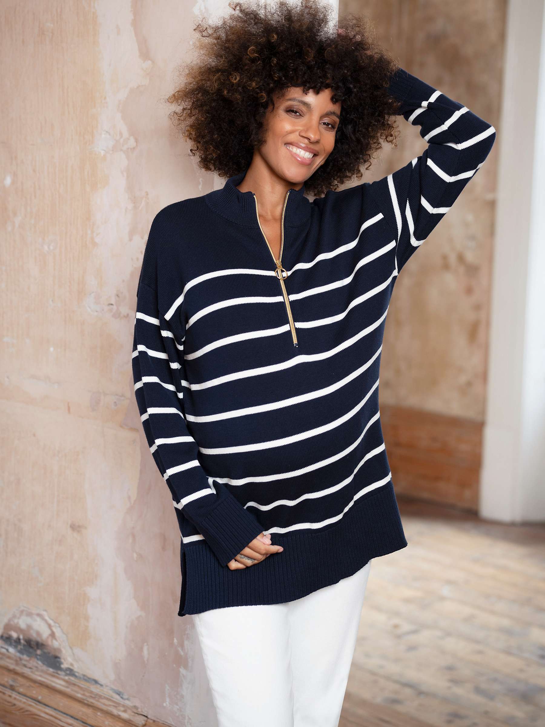 Buy Seraphine Evelina Striped Zipped Cotton Maternity Jumper, Navy Online at johnlewis.com