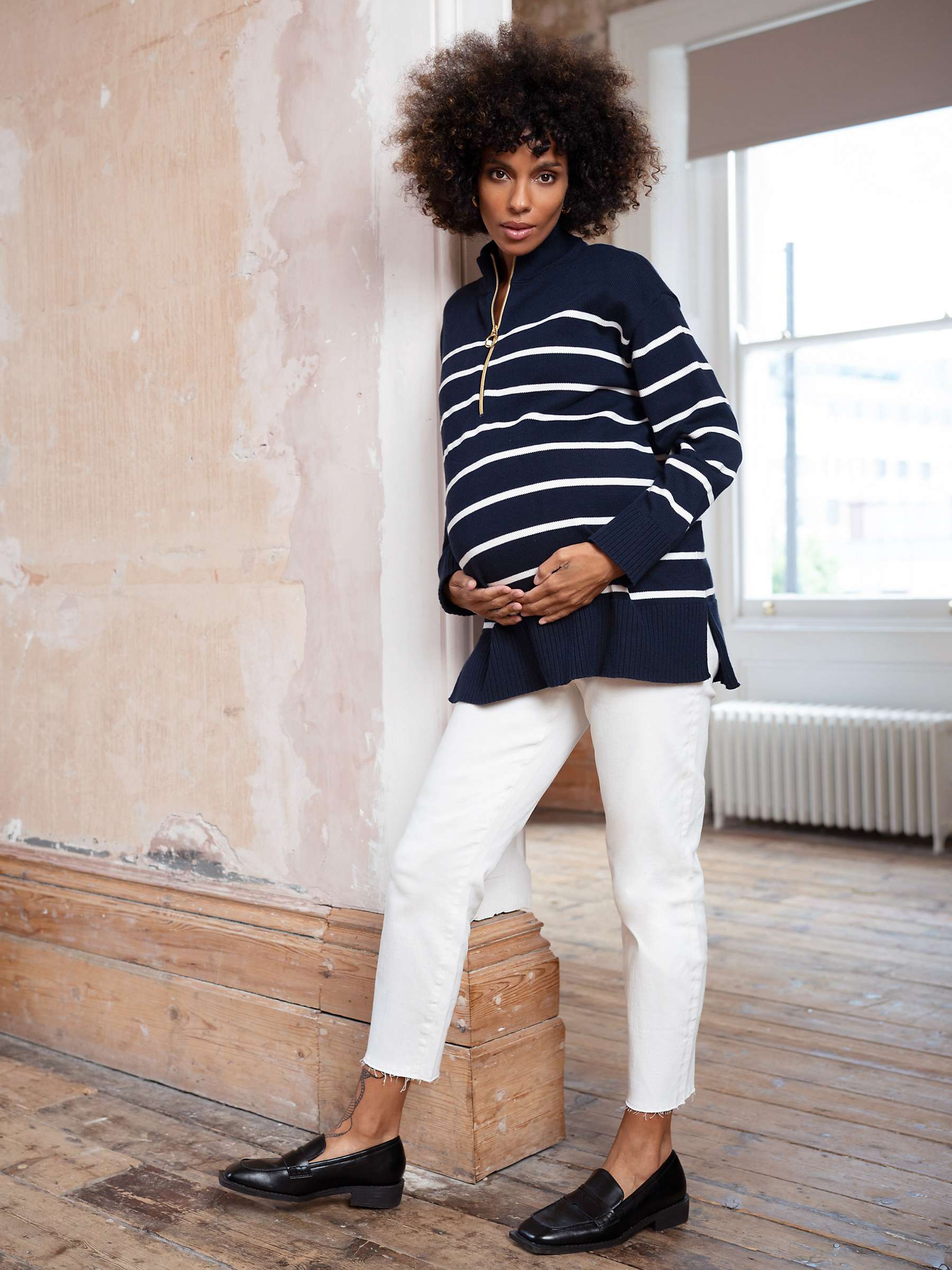 Buy Seraphine Evelina Striped Zipped Cotton Maternity Jumper, Navy Online at johnlewis.com