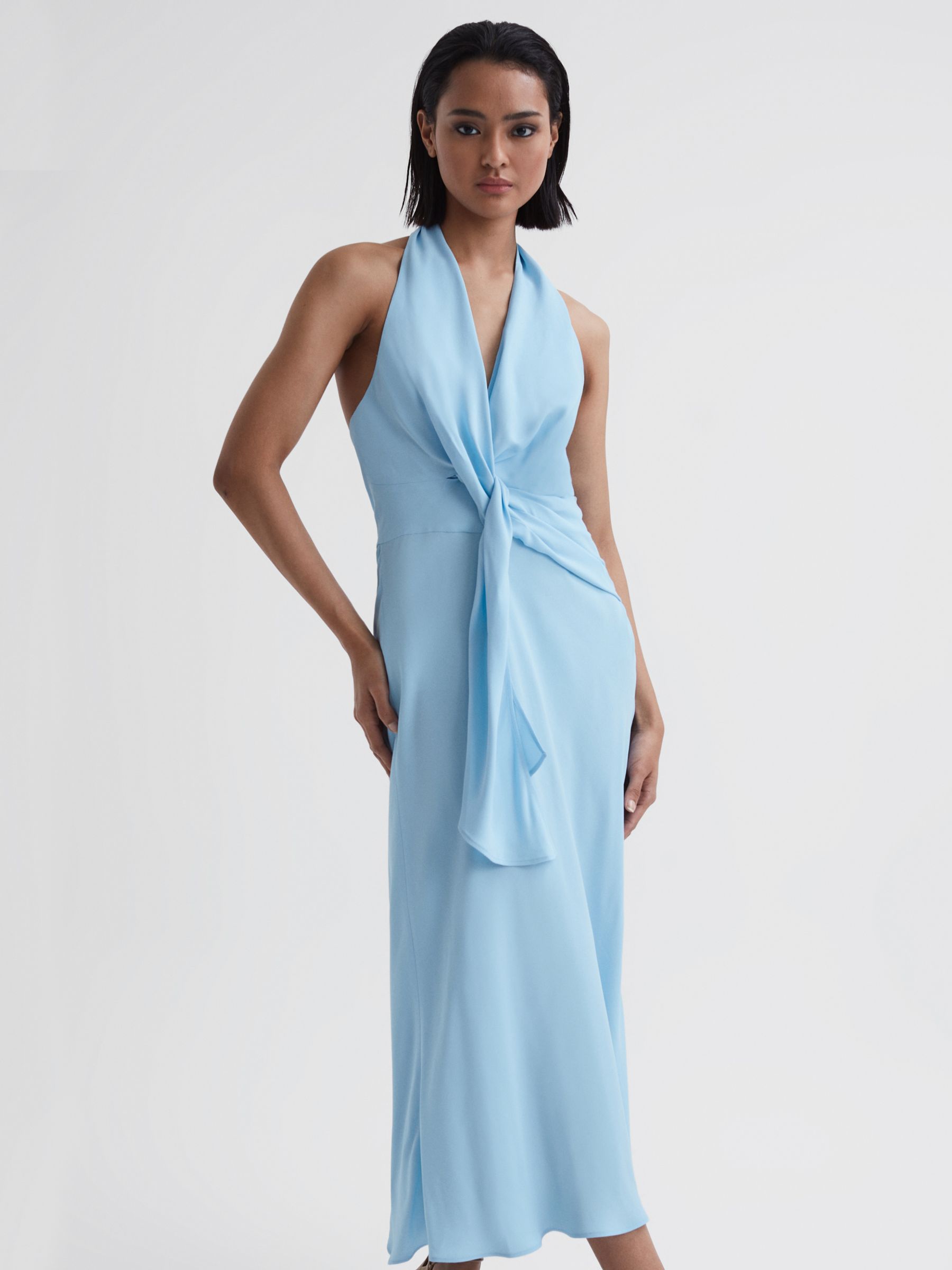 Reiss Amber Halter Midi Dress, Blue at John Lewis & Partners
