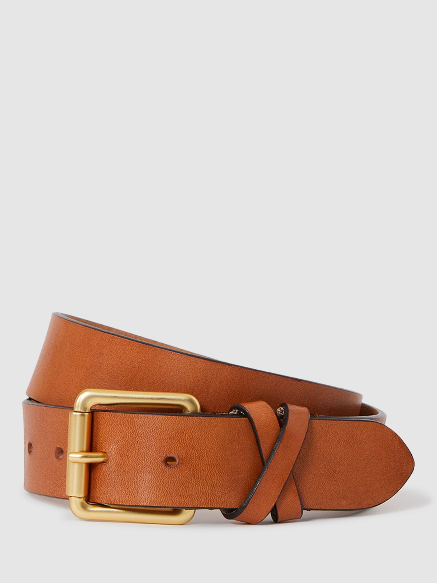 Reiss Annie Roller Bar Buckle Leather Belt, Tan at John Lewis & Partners