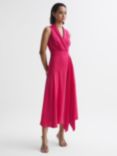 Reiss Claire Pleat Detail Midi Dress, Pink