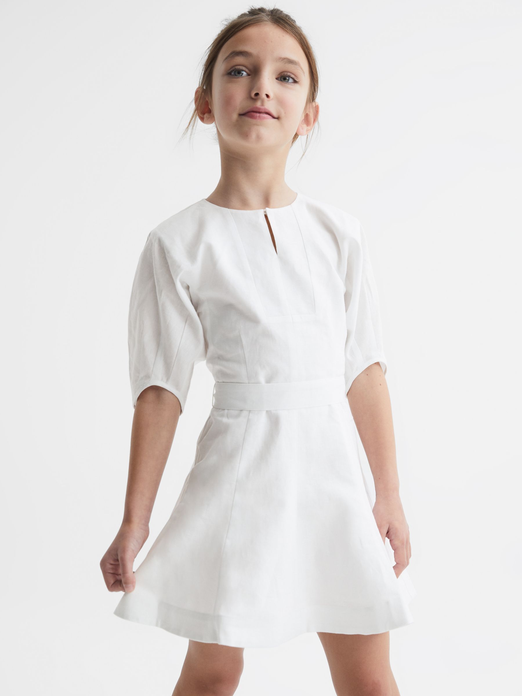 Reiss Kids' Freeda Tie Waist Dress, Ivory at John Lewis & Partners