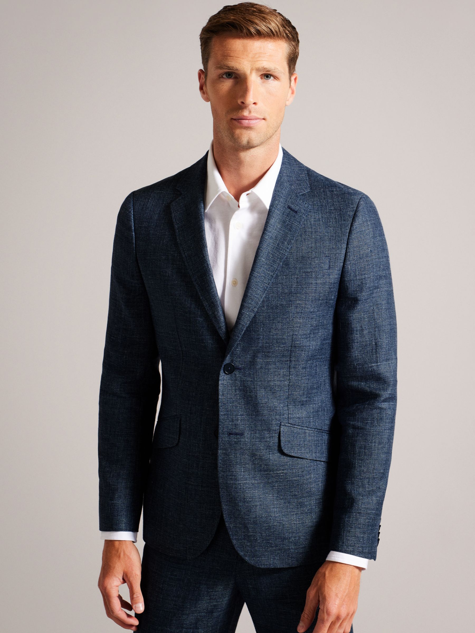 Ted Baker Taylorj Slim Linen Wool Jacket, Blue Navy at John Lewis ...