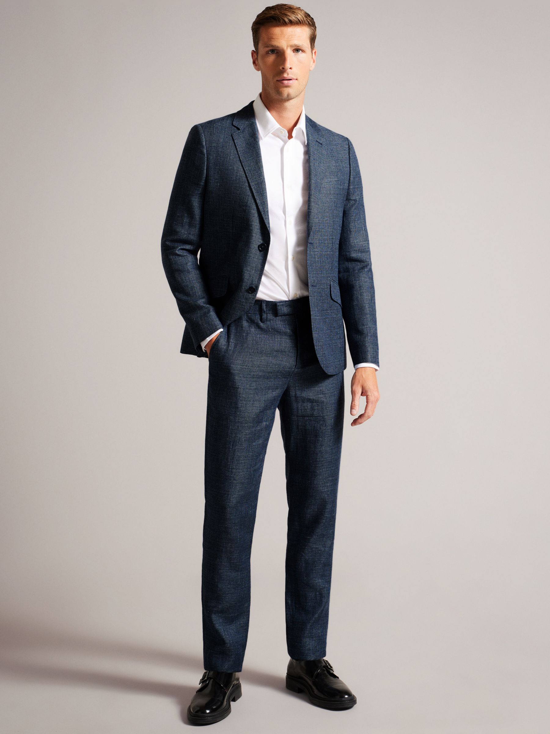 Ted Baker Taylorj Slim Linen Wool Jacket, Blue Navy at John Lewis ...