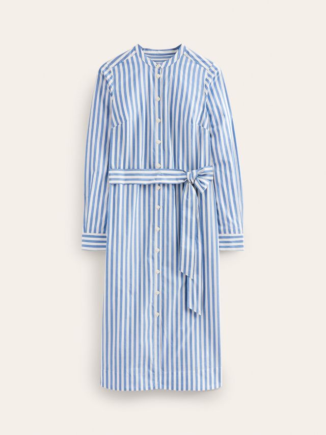 Boden Belted Stripe Shirt Dress, Sapphire/Ivory, 8