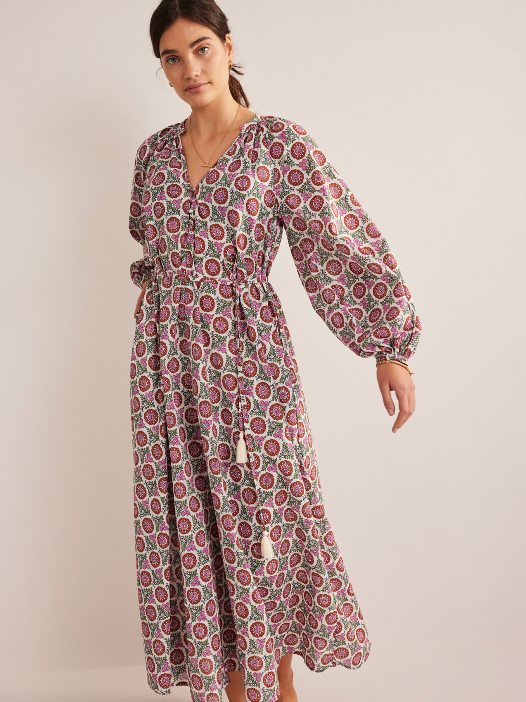 Boden Notch Neck Raglan Sleeve Maxi Dress, Gin Fizz/Sunflower