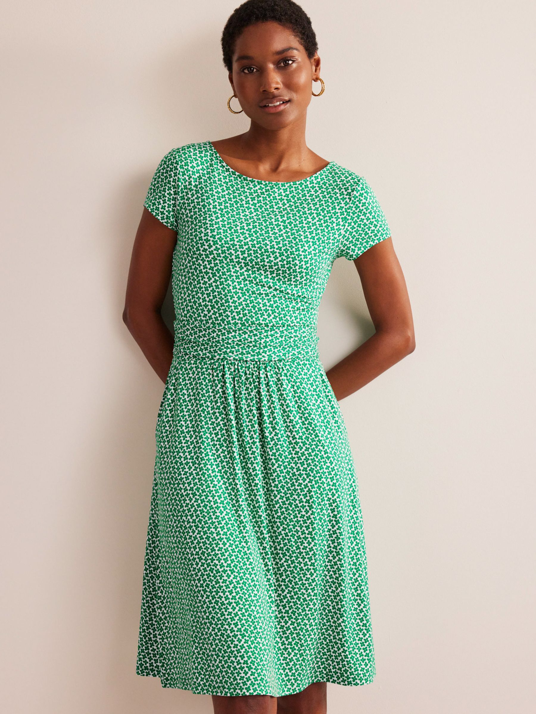 Boden Amelie Daisy Print Jersey Dress, Meadow Green, 14