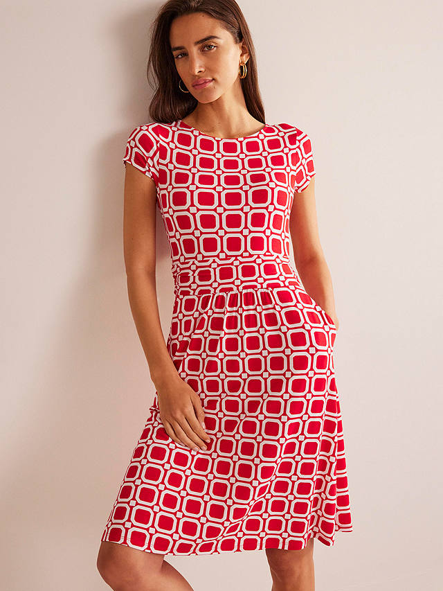 Boden Amelie Geometric Print Jersey Dress, Hot Pepper