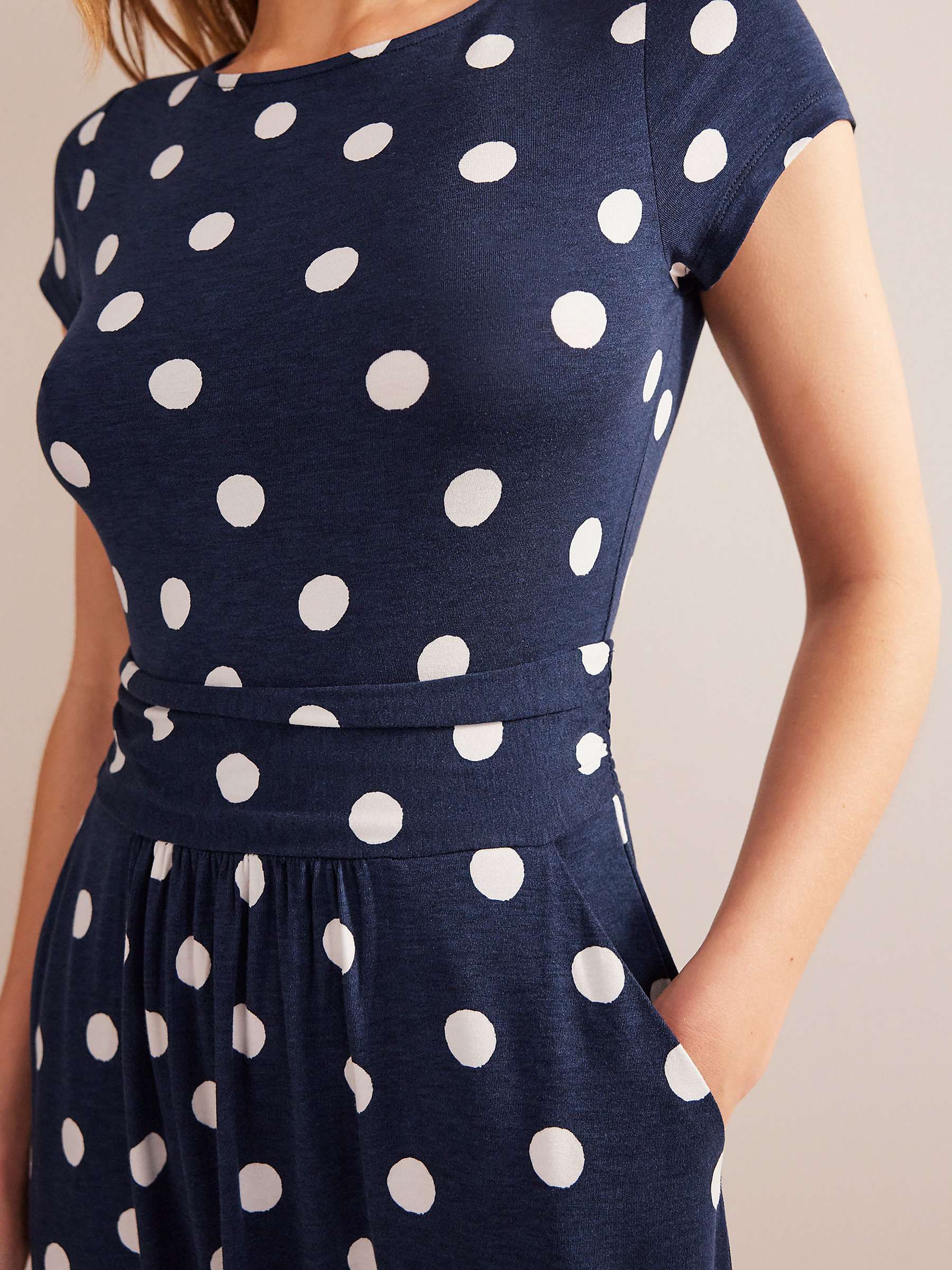 Buy Boden Amelie Jersey Painterly Spot Dress, Navy/White Online at johnlewis.com