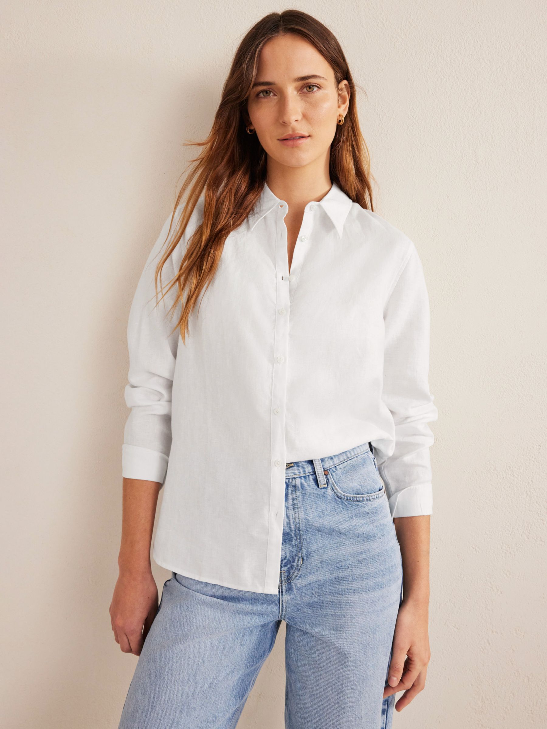 Boden Semi-Fitted Linen Shirt, White