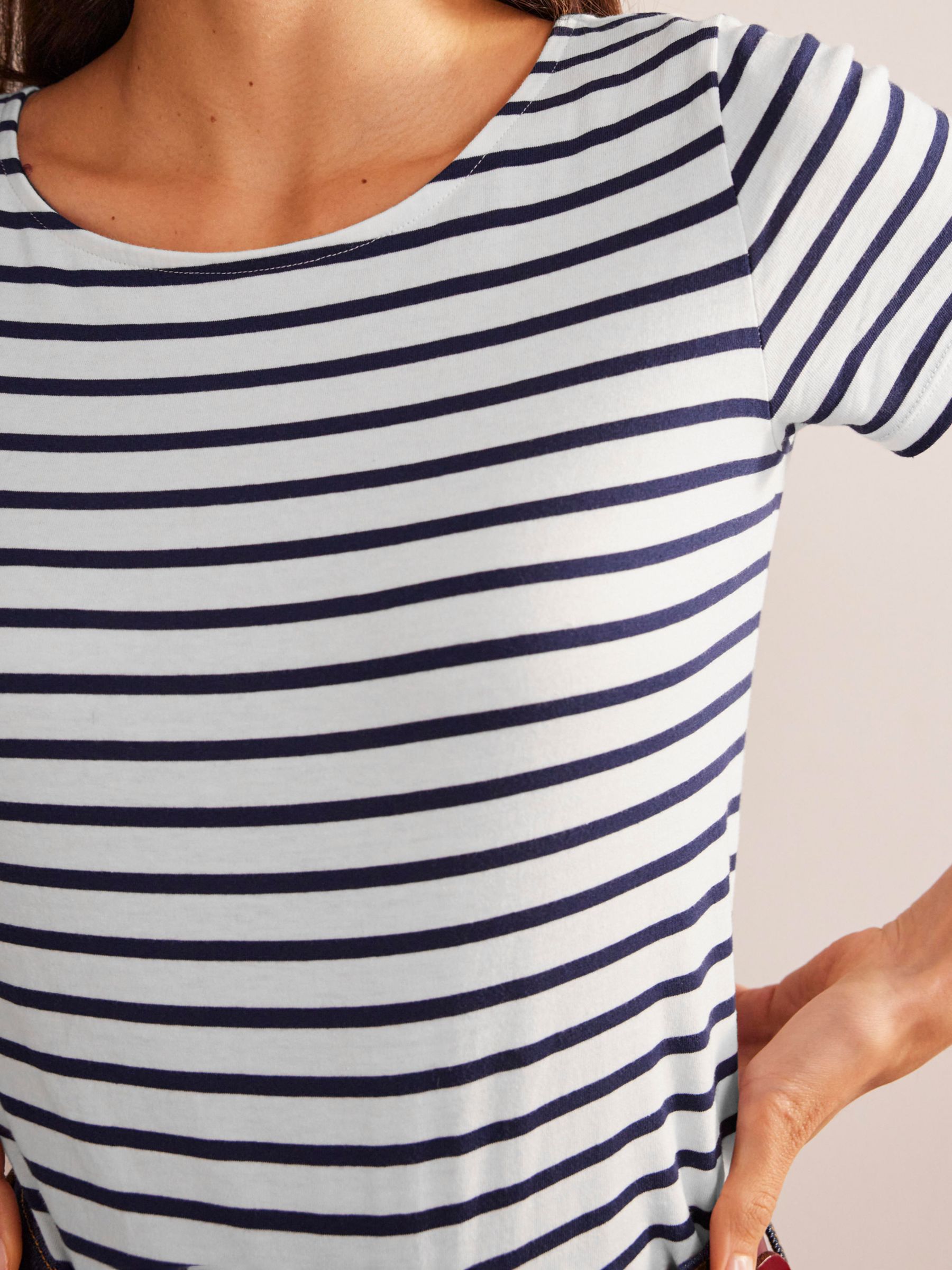 Boden Ava Breton Stripe T-Shirt, Ivory/Navy