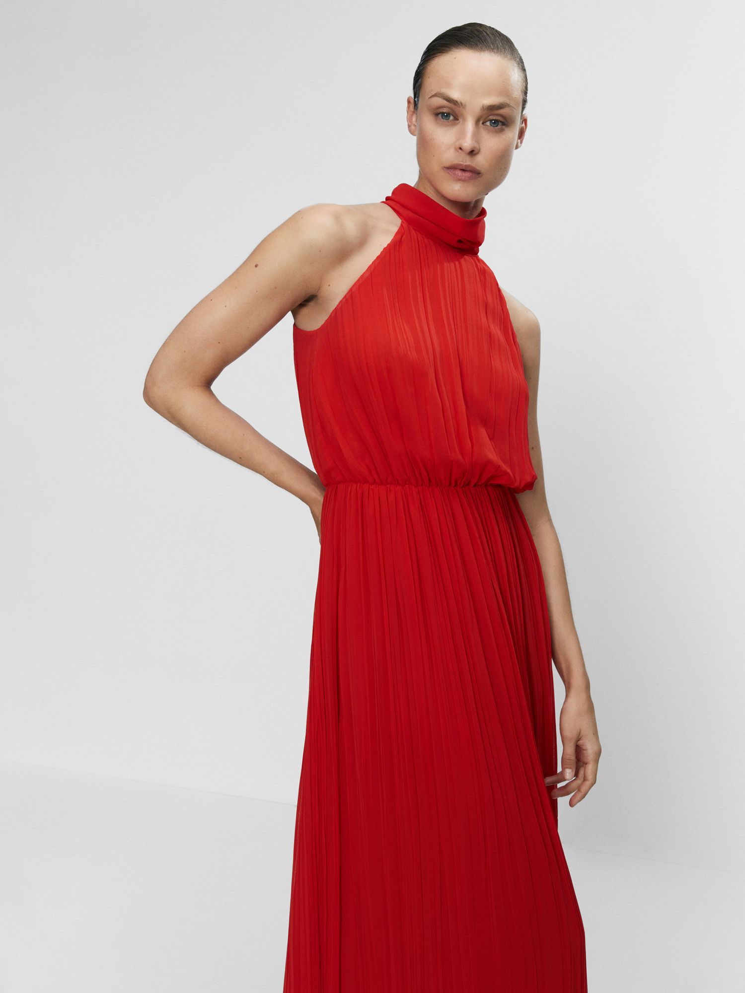 Mango Letia Halterneck Maxi Dress, Red