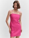 Mango Pedro Plain Linen Blend Mini Dress, Bright Pink