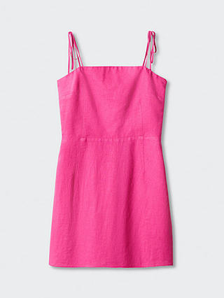 Mango Pedro Plain Linen Blend Mini Dress, Bright Pink