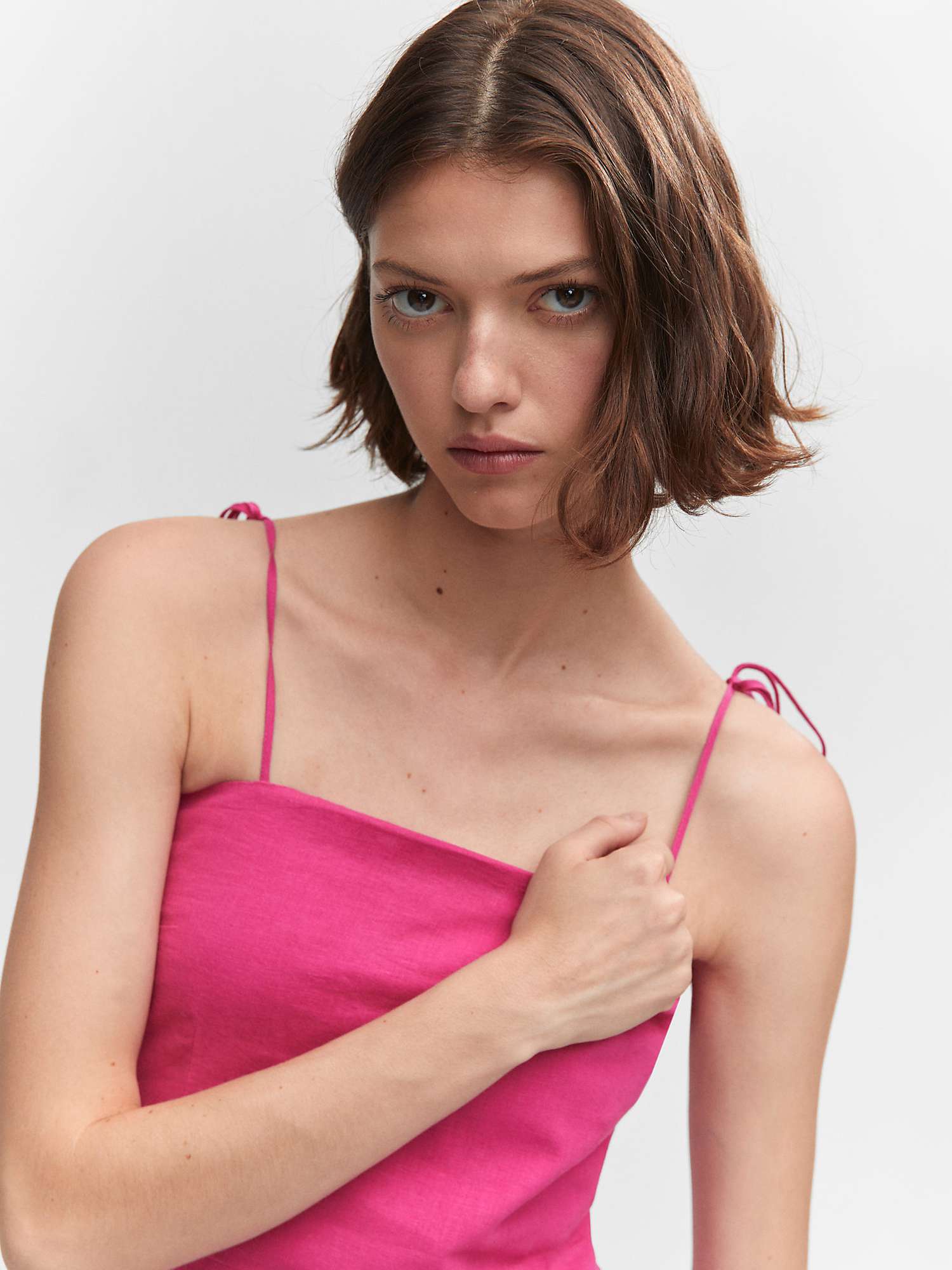 Buy Mango Pedro Plain Linen Blend Mini Dress, Bright Pink Online at johnlewis.com