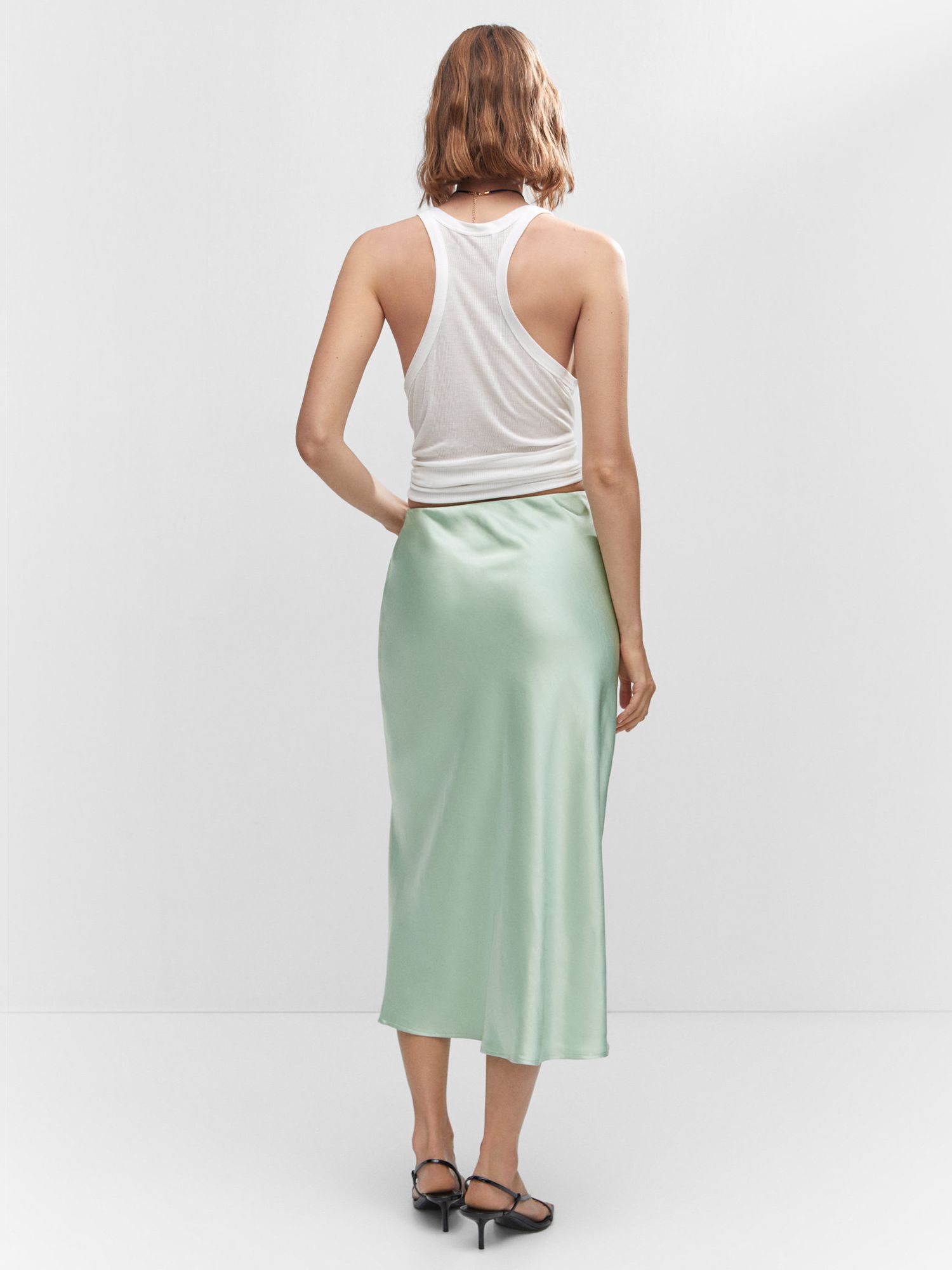 Mango Mia Satin Slip Midi Skirt, Aqua at John Lewis & Partners