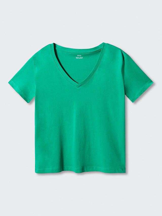 Mango Chalapi V-Neck T-Shirt, Green at John Lewis & Partners