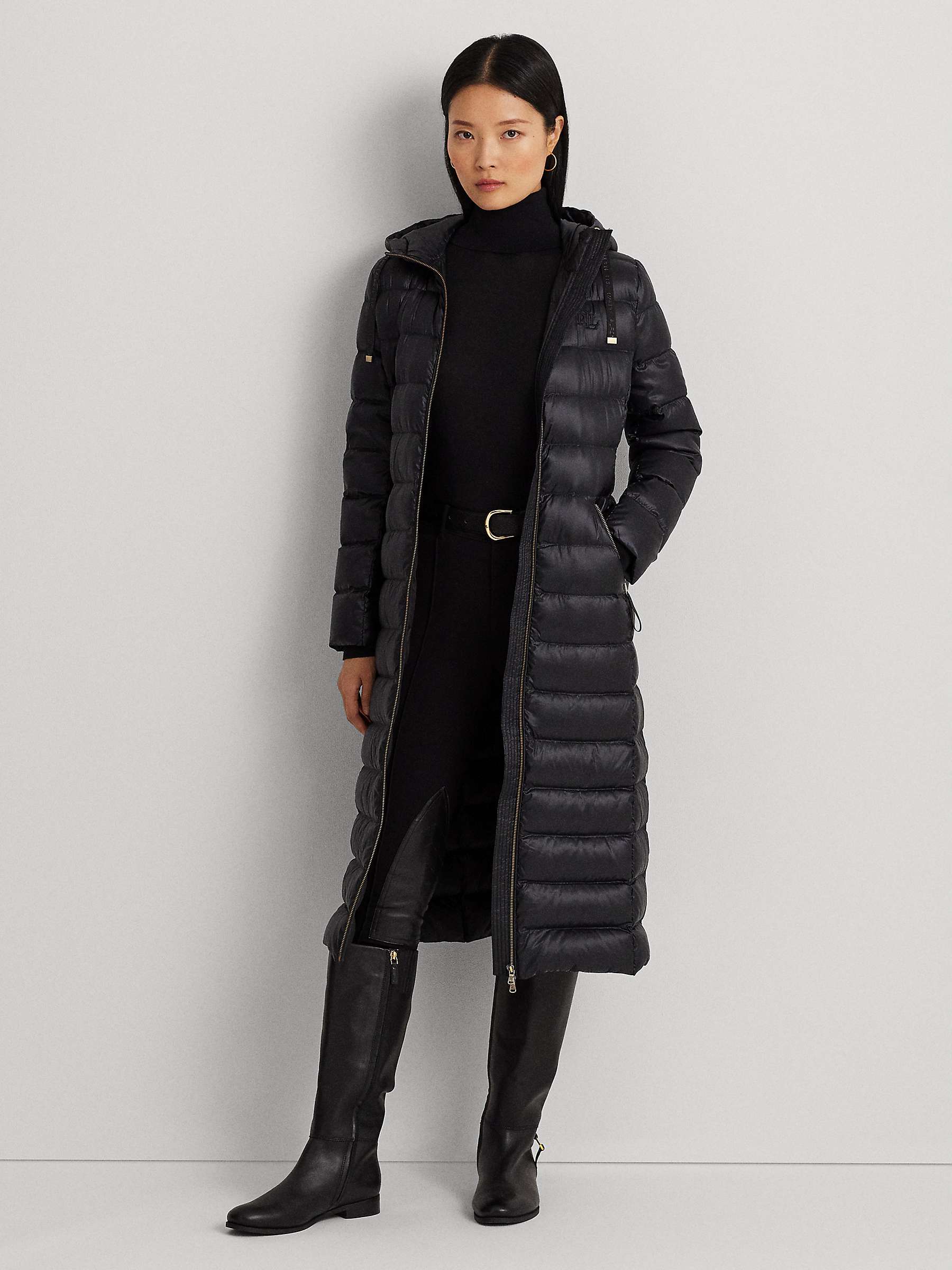 Lauren Ralph Lauren Padded Hooded Long Coat, Black at John Lewis & Partners