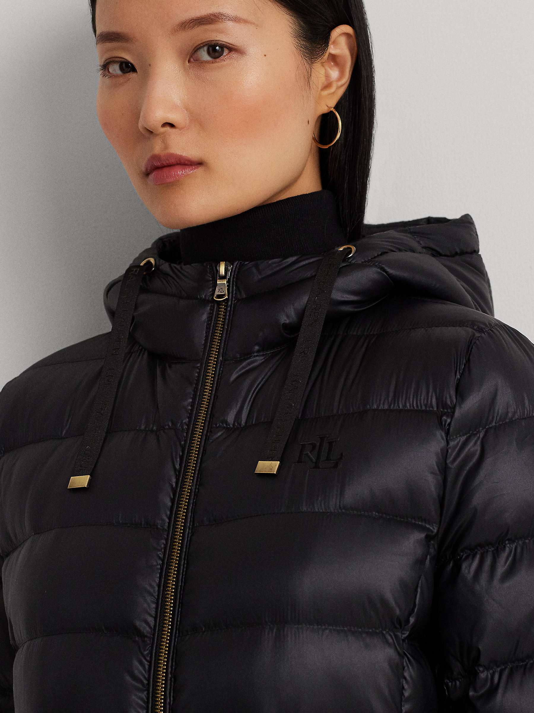 Lauren Ralph Lauren Padded Hooded Long Coat, Black at John Lewis & Partners