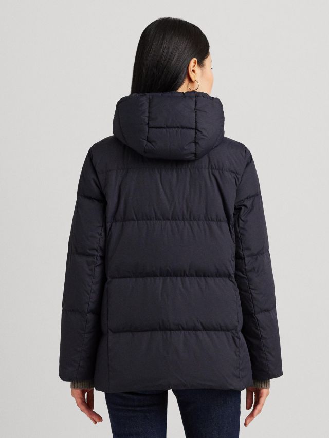 Lauren Ralph Lauren Crest Patch Hooded Quilted Short Coat, Navy, XS