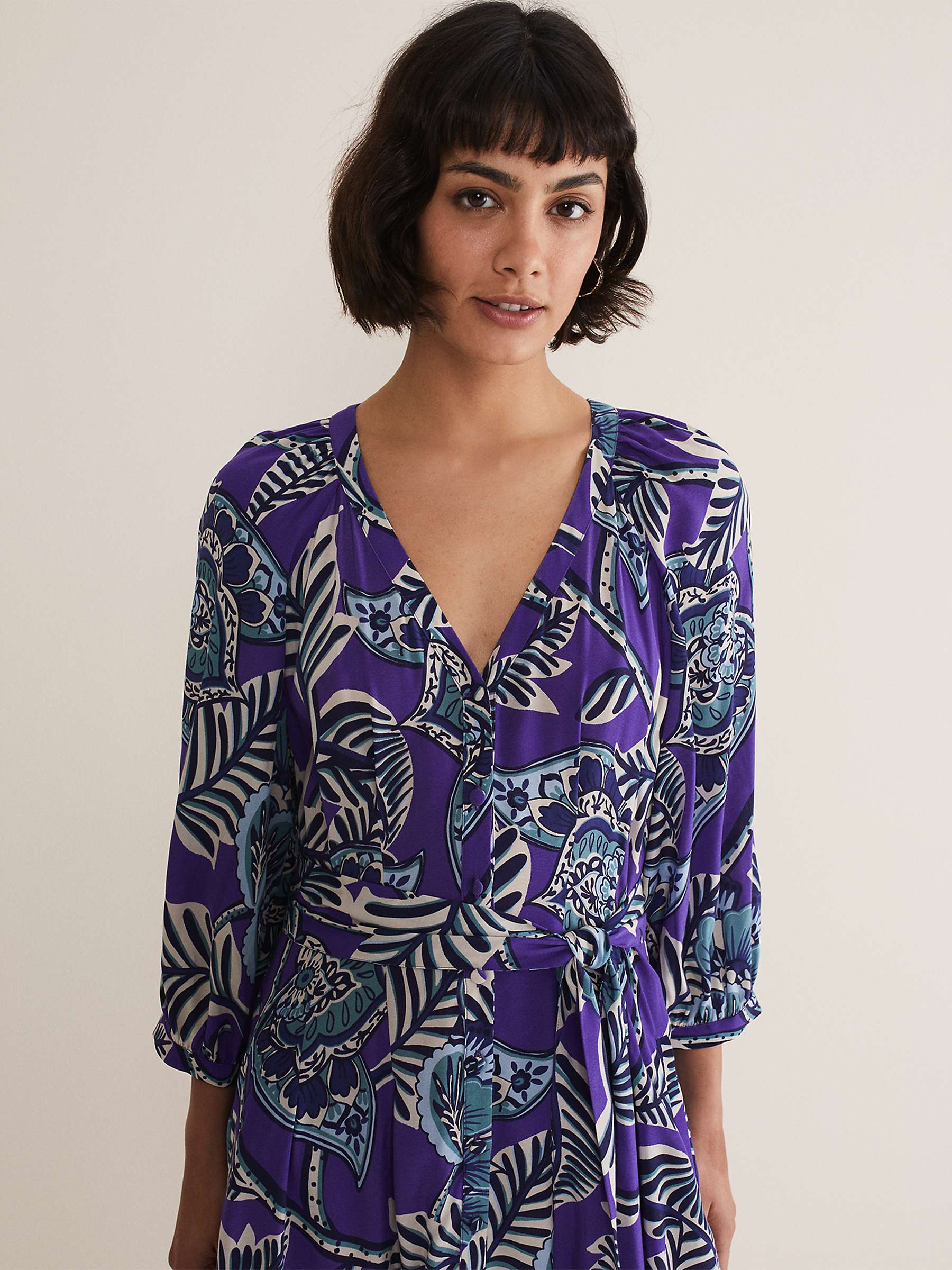 Phase Eight Erin Paisley Shirt Midi Dress, Purple at John Lewis & Partners