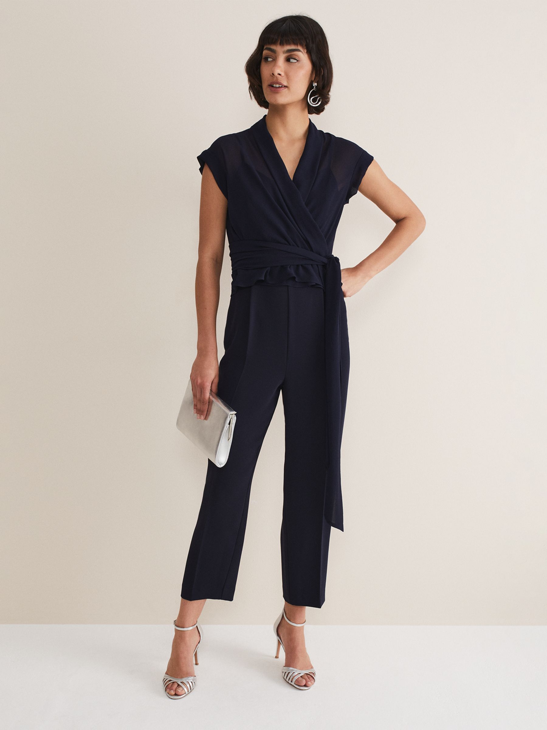 Buy Phase Eight Leonora Chiffon Overlay Jumpsuit, Navy Online at johnlewis.com