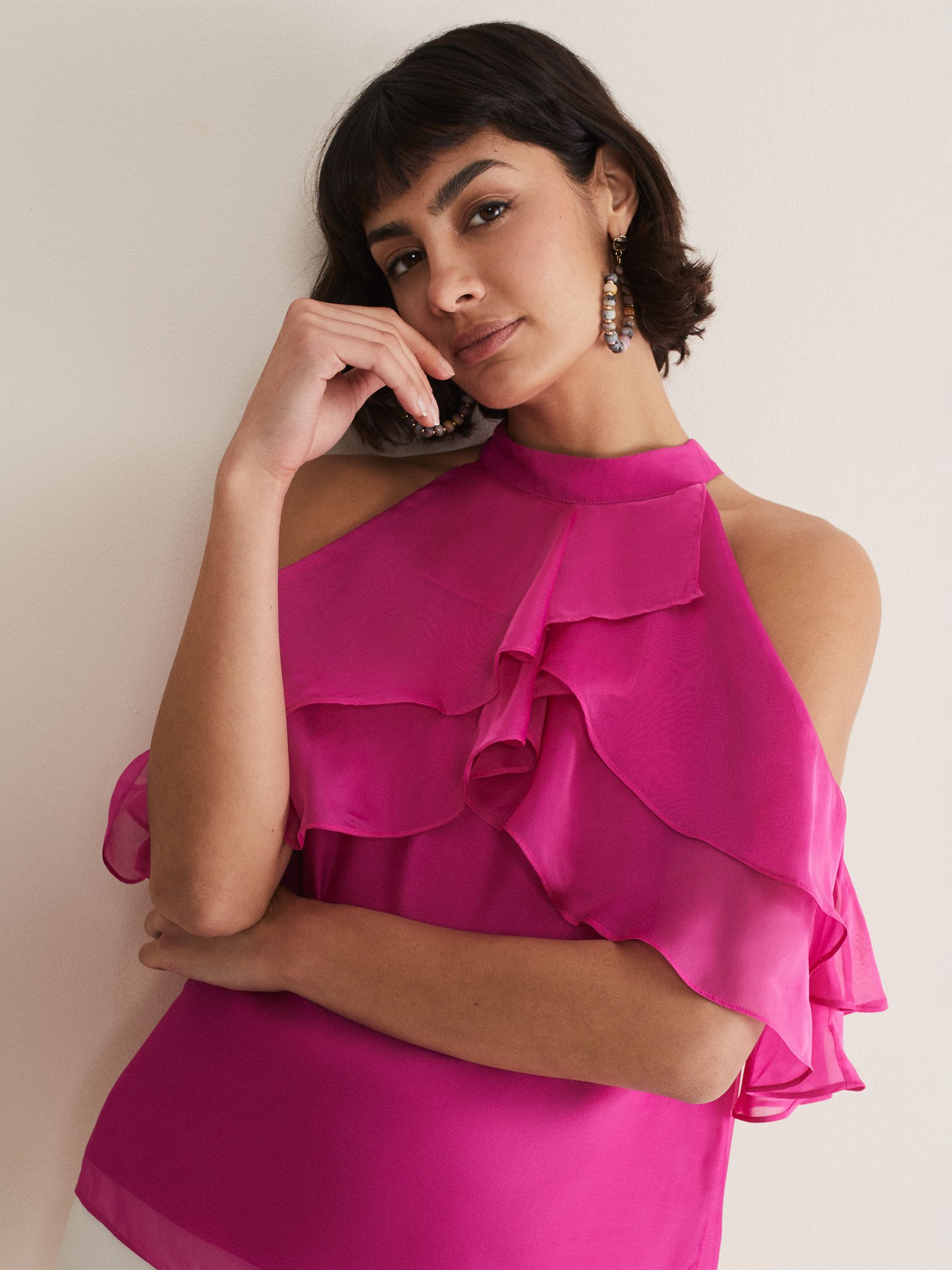 Phase Eight Heather Ruffled Top, Pink at John Lewis & Partners