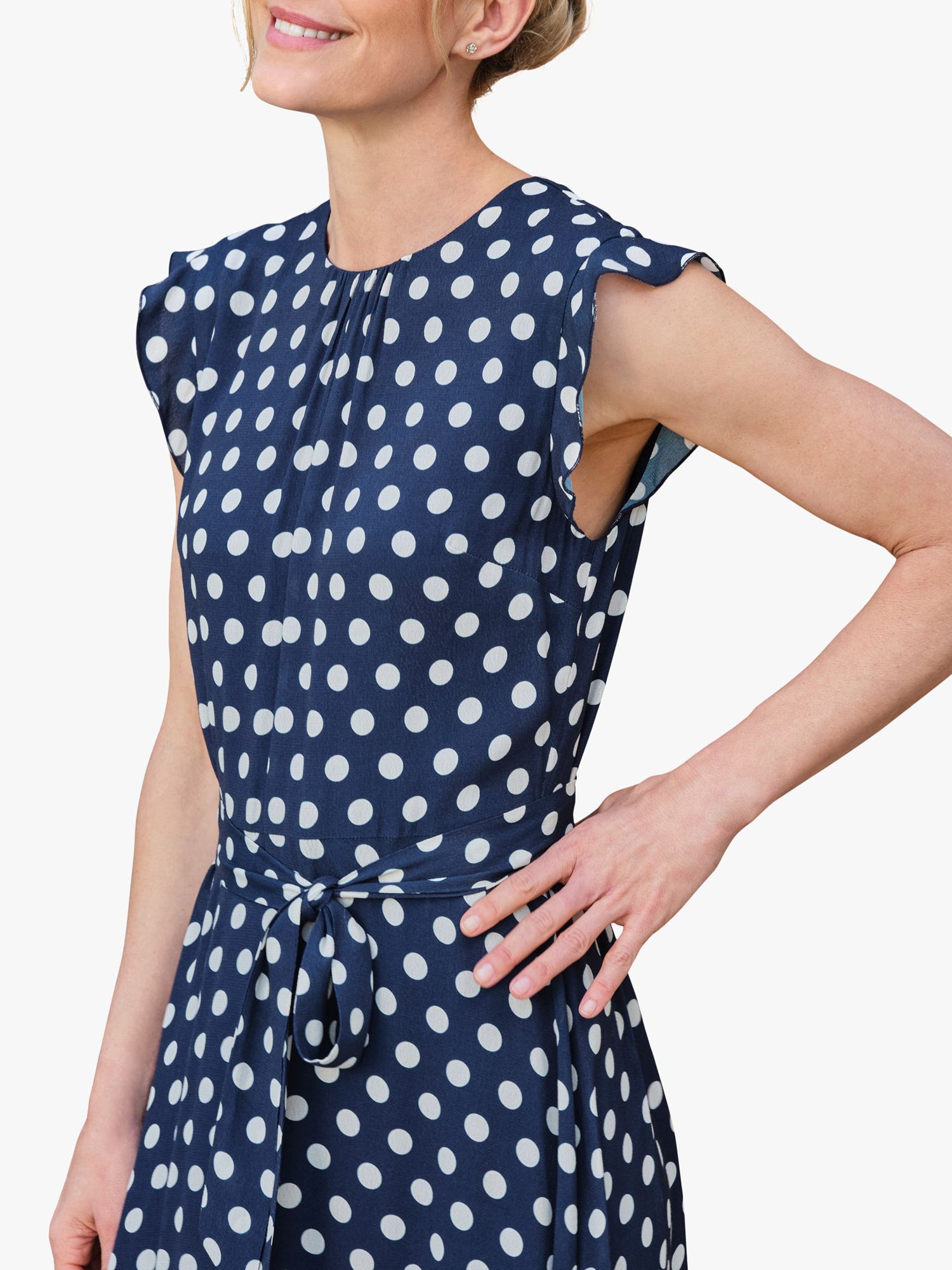 Buy Pure Collection Ruffle Sleeve Belted Dress, Navy Blue Online at johnlewis.com