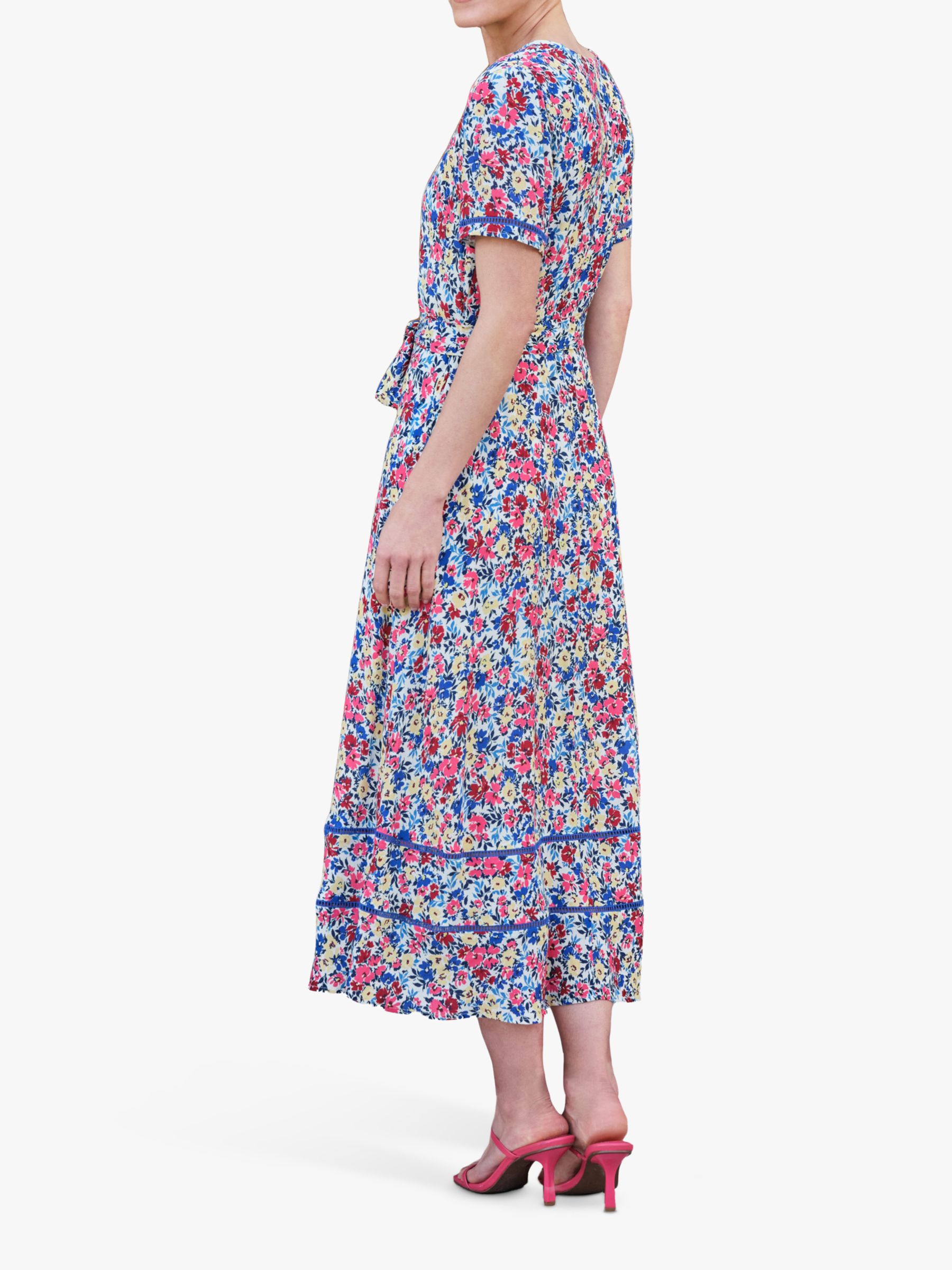 Pure Collection Floral V-Neck Midi Dress, Multi, 10