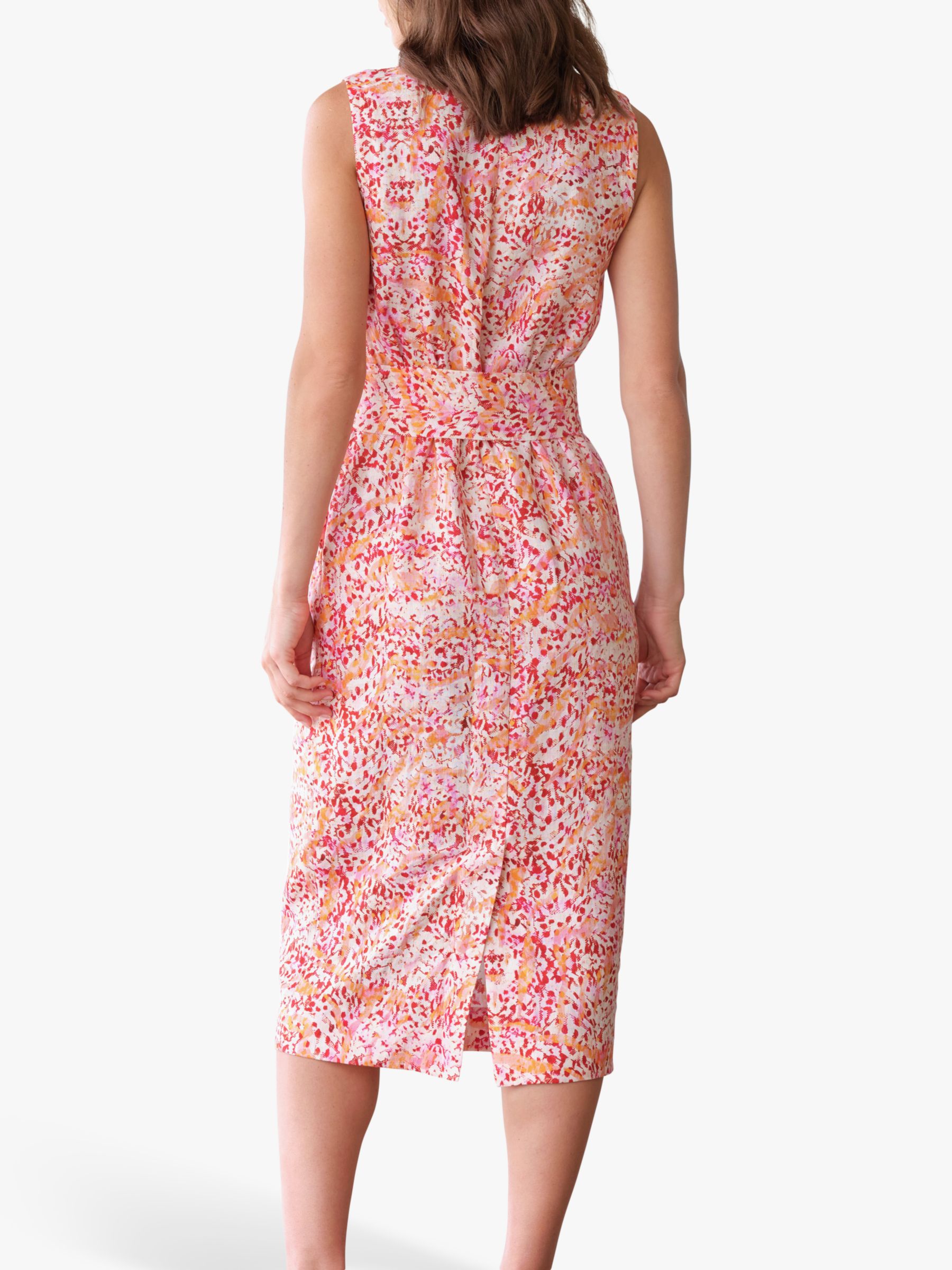 Pure Collection Abstract Print Linen Dress, Pink/Multi, 10