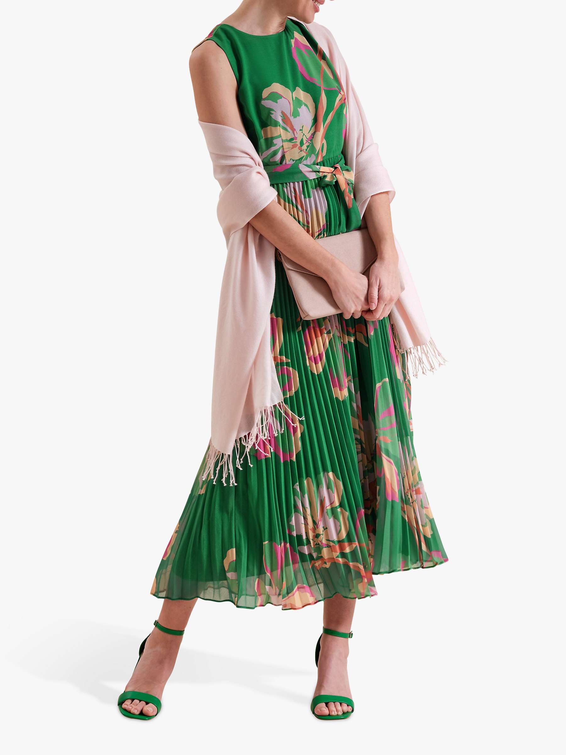 Buy Pure Collection Pleated Midi Dress, Green/Multi Online at johnlewis.com