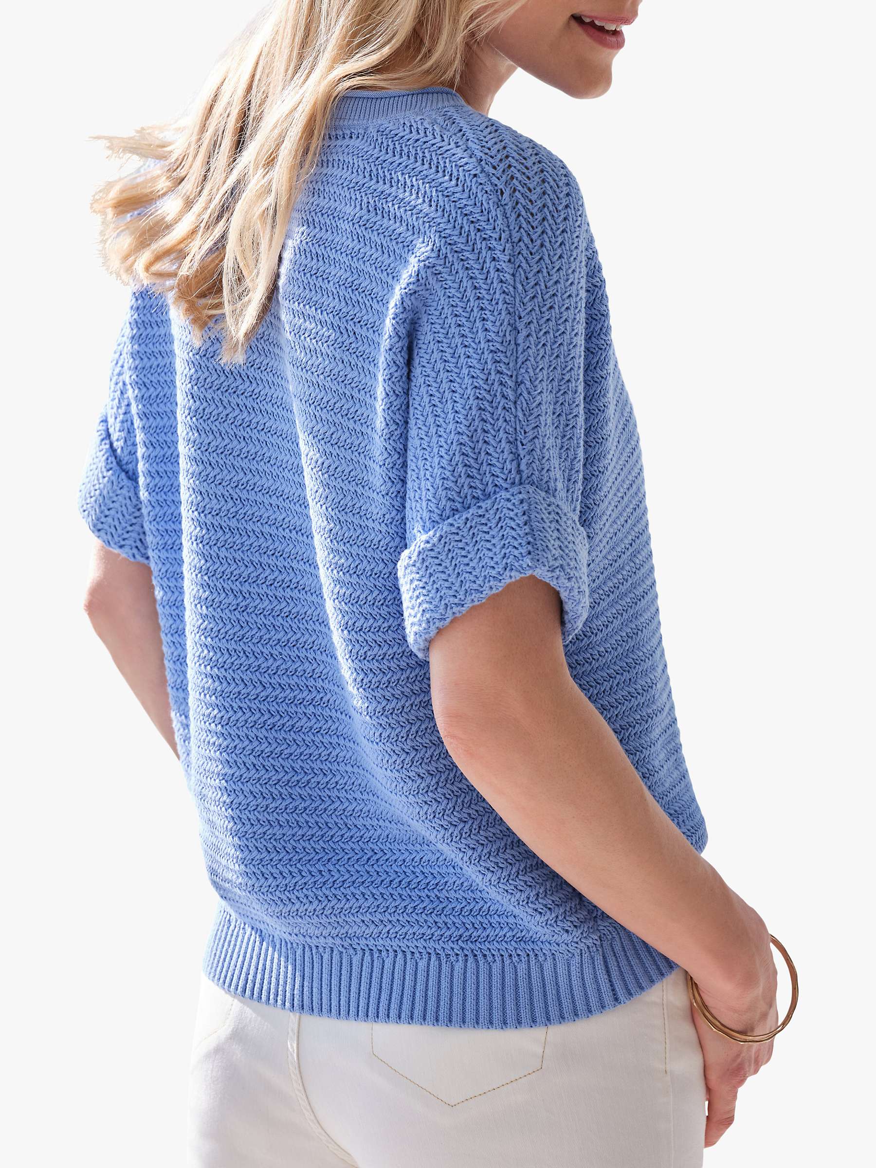 Buy Pure Collection Organic Cotton Stitch Interest Top, Soft Bluebell Online at johnlewis.com