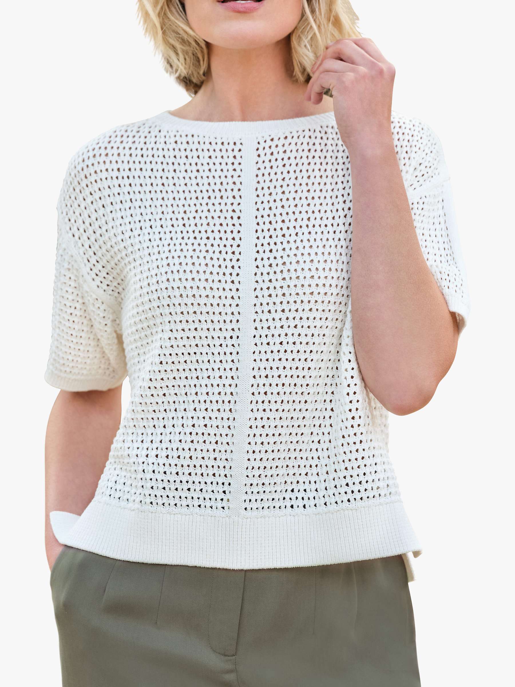 Buy Pure Collection Organic Cotton Stitch Interest Knit Top, Soft White Online at johnlewis.com