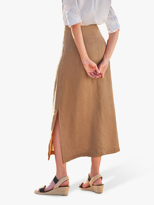 Pure Collection Button Through Linen Skirt, Camel