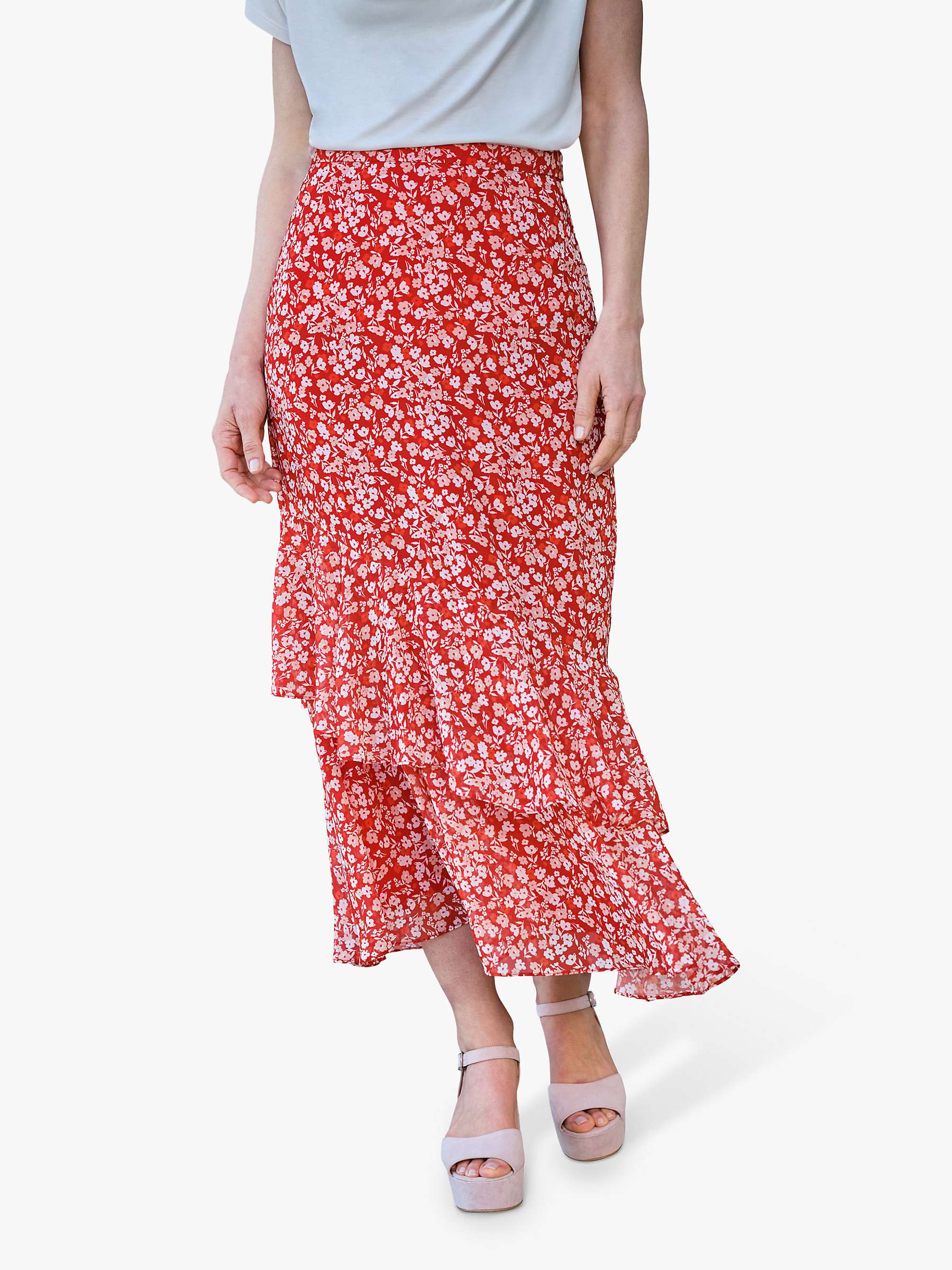 Buy Pure Collection Frill Hem Ditsy Floral Print Skirt Online at johnlewis.com