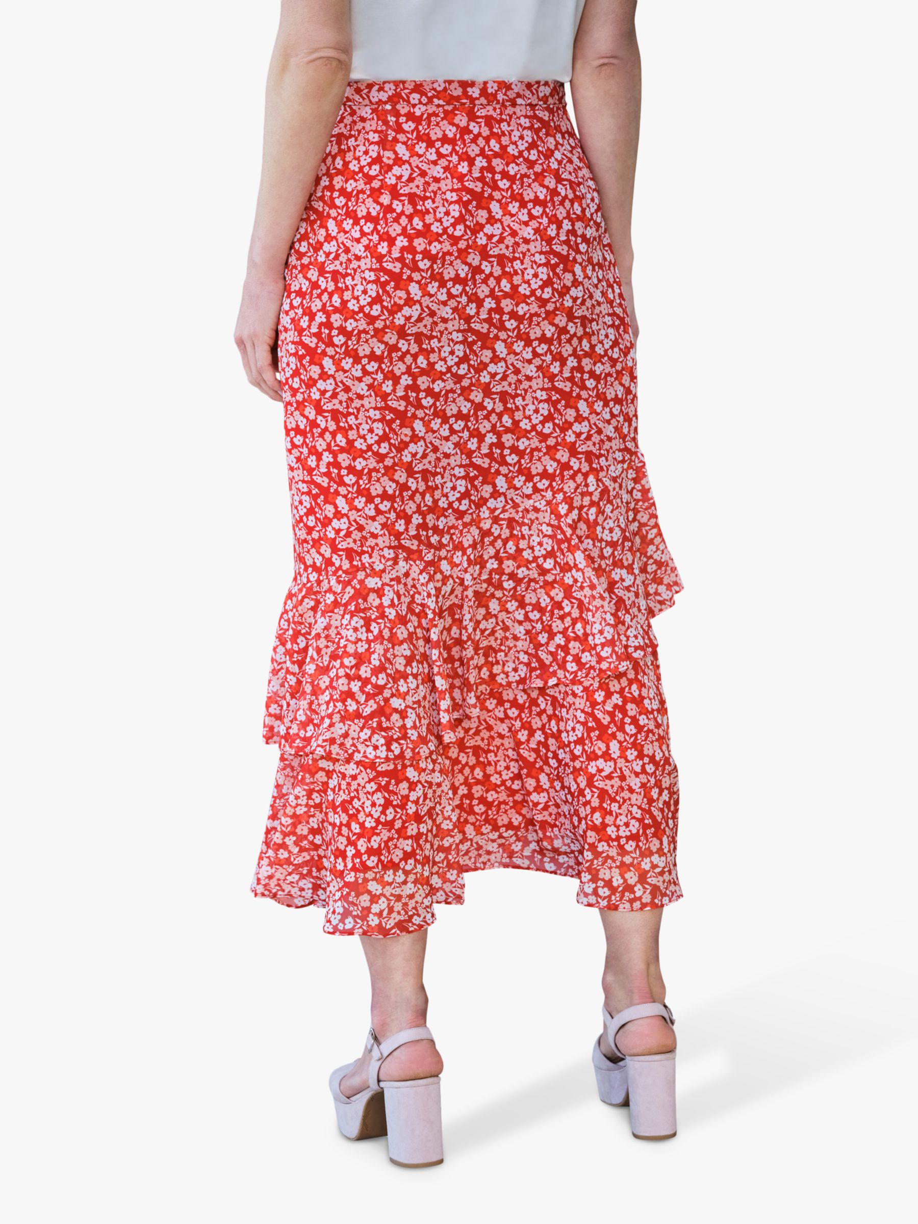 Pure Collection Frill Hem Ditsy Floral Print Skirt at John Lewis & Partners