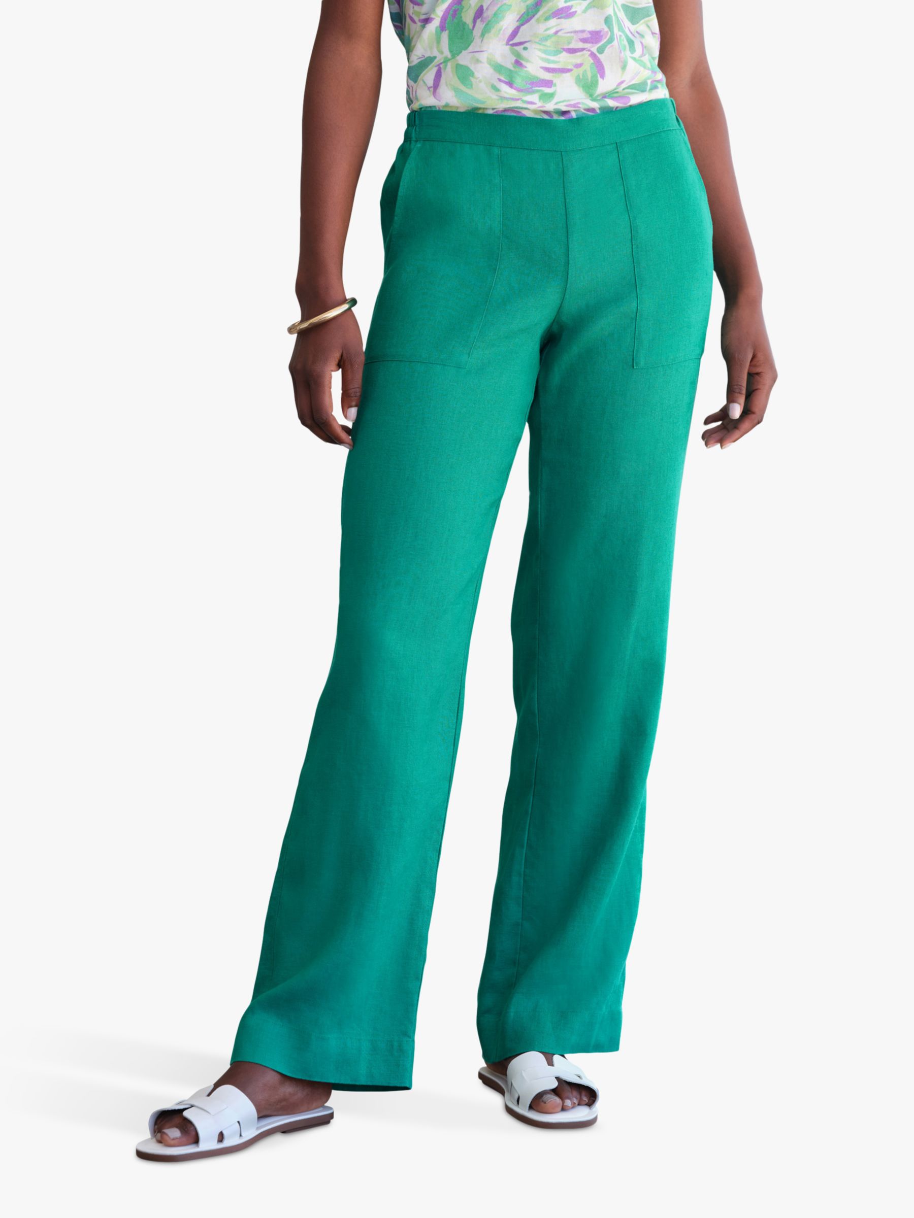 Pure Collection Laundered Linen Wide Leg Trouser, Jade at John Lewis ...