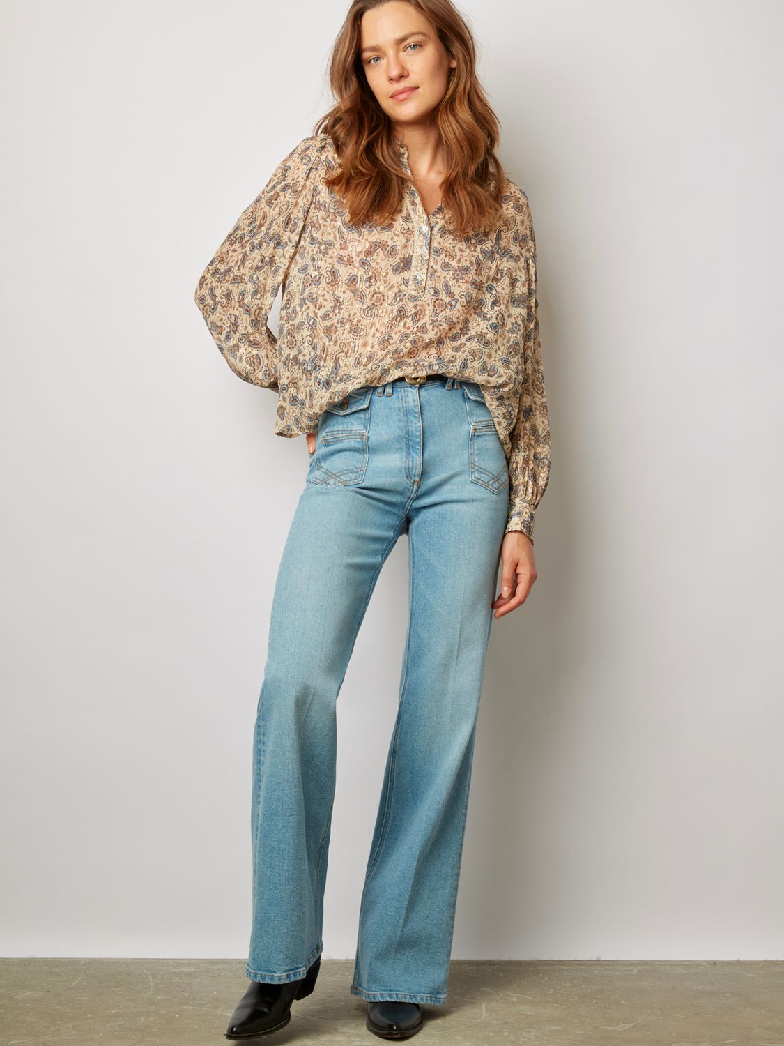 Adult 60's Paisley Top and Black Bell Bottom Pants - Candy Apple