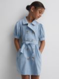 Reiss Kids' Naomi Double Breasted Shirt Dress, Blue