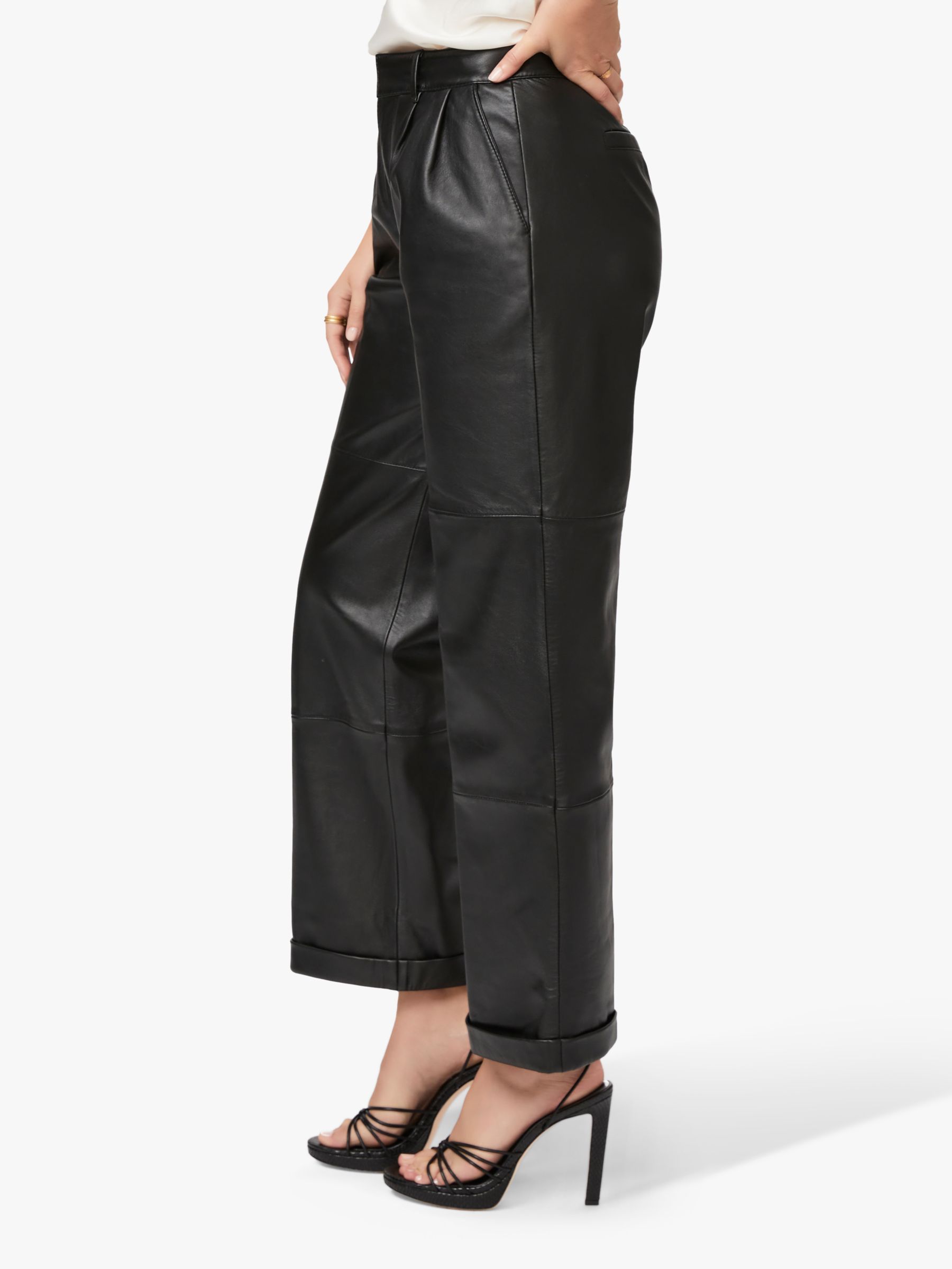 PAIGE Jia Leather Trousers, Black at John Lewis & Partners