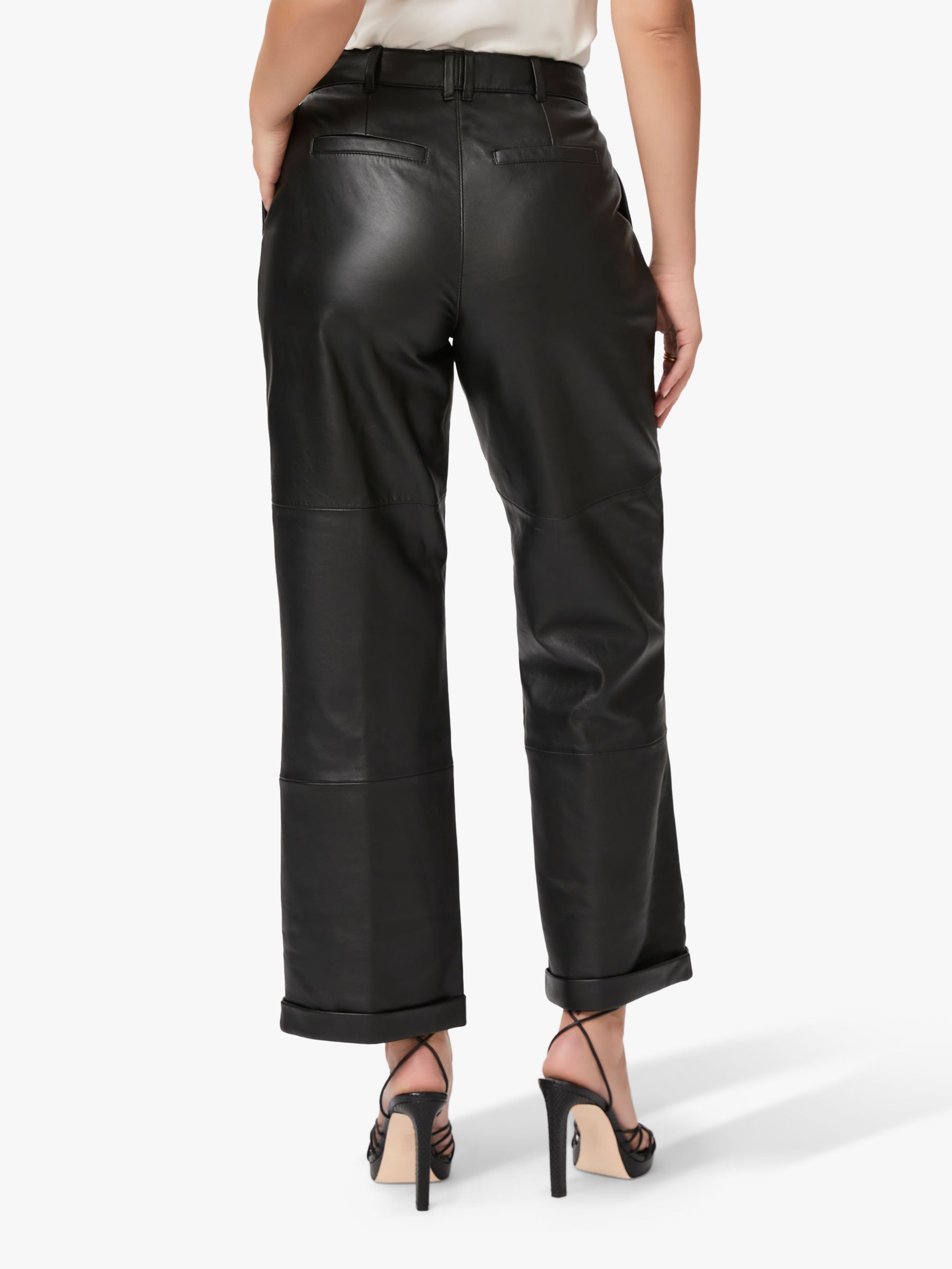 PAIGE Jia Leather Trousers, Black at John Lewis & Partners