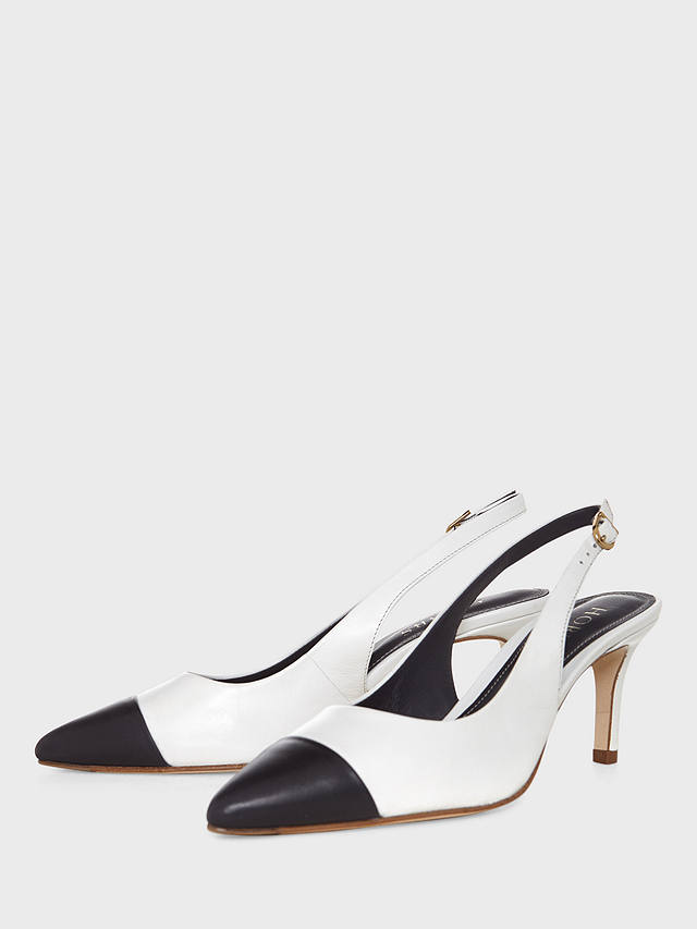 Hobbs Adie Slingback Kitten Heel Court Shoes, White/Black